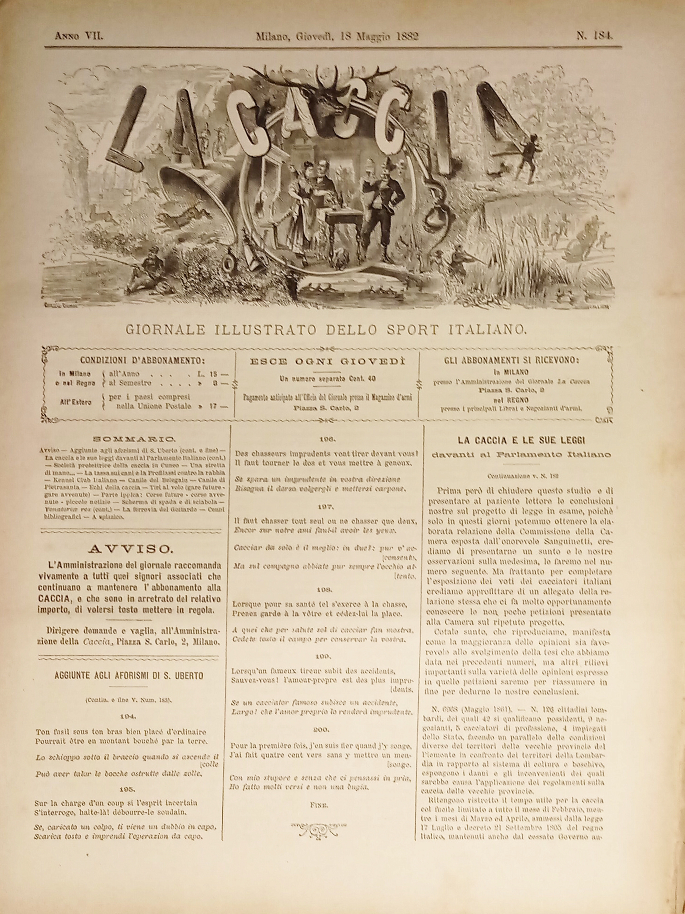 Giornale Illustrato dello Sport Italiano - La Caccia N. 184 …