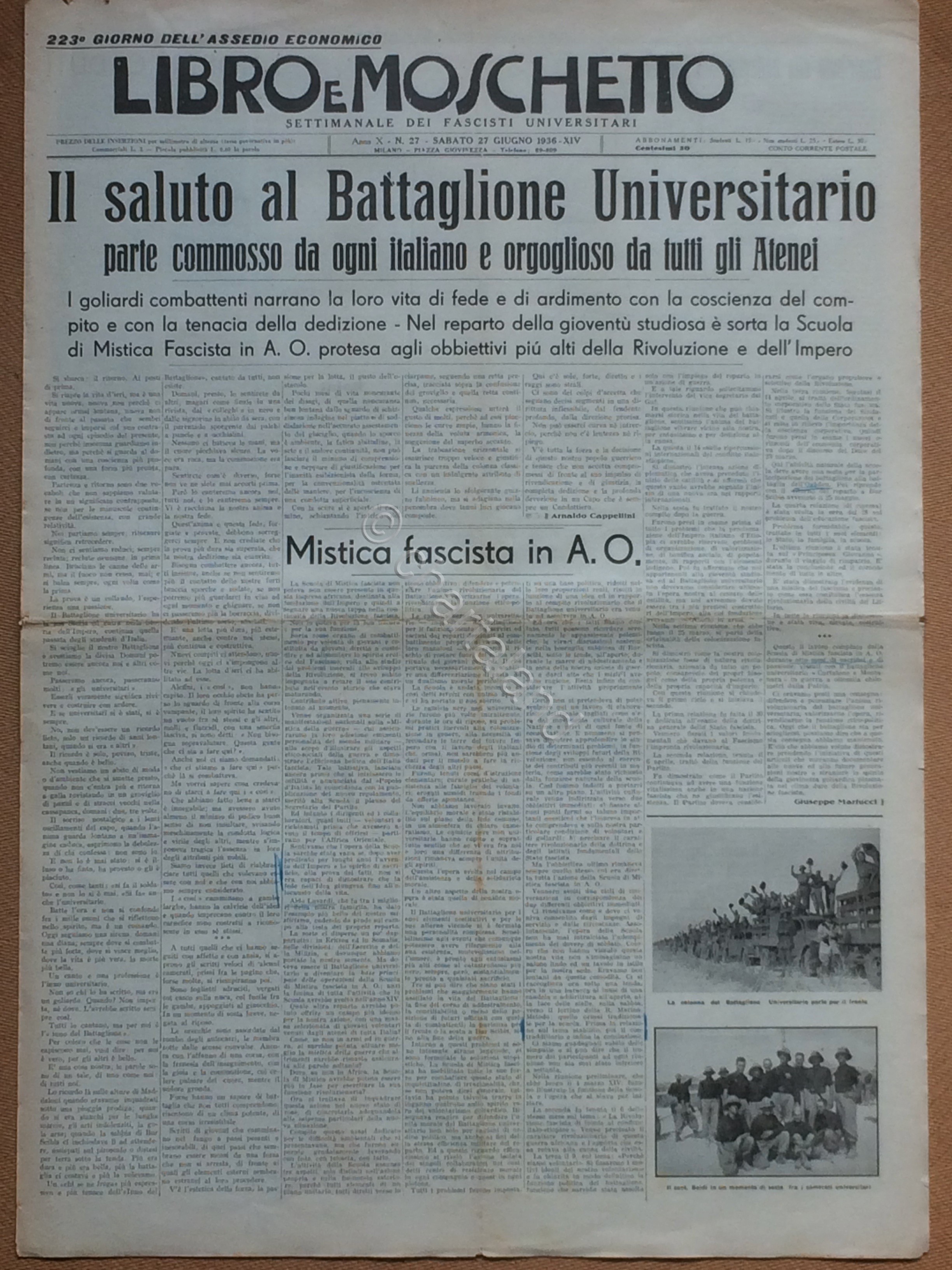 Giornale Libro e Moschetto GUF 1936 n. 27