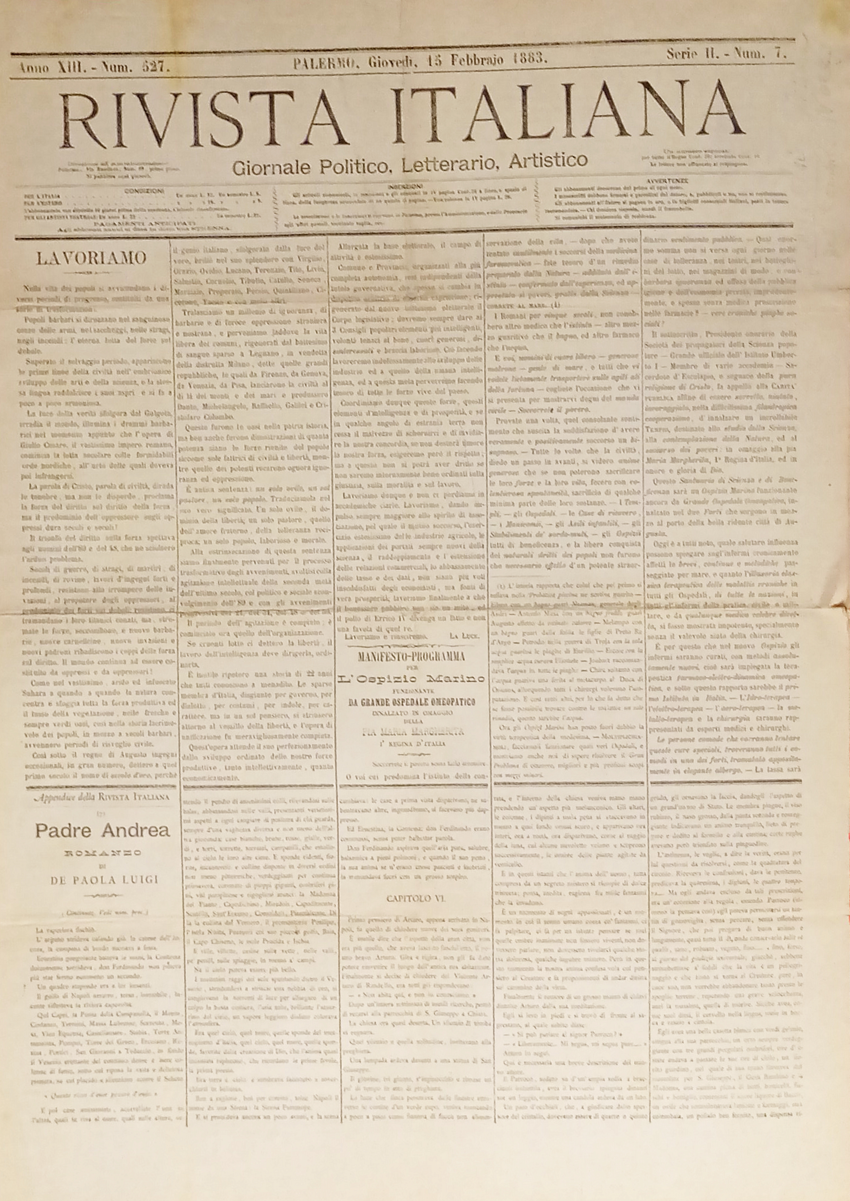 Giornale Politico Letterario Artistico - Rivista Italiana N. 527 - …