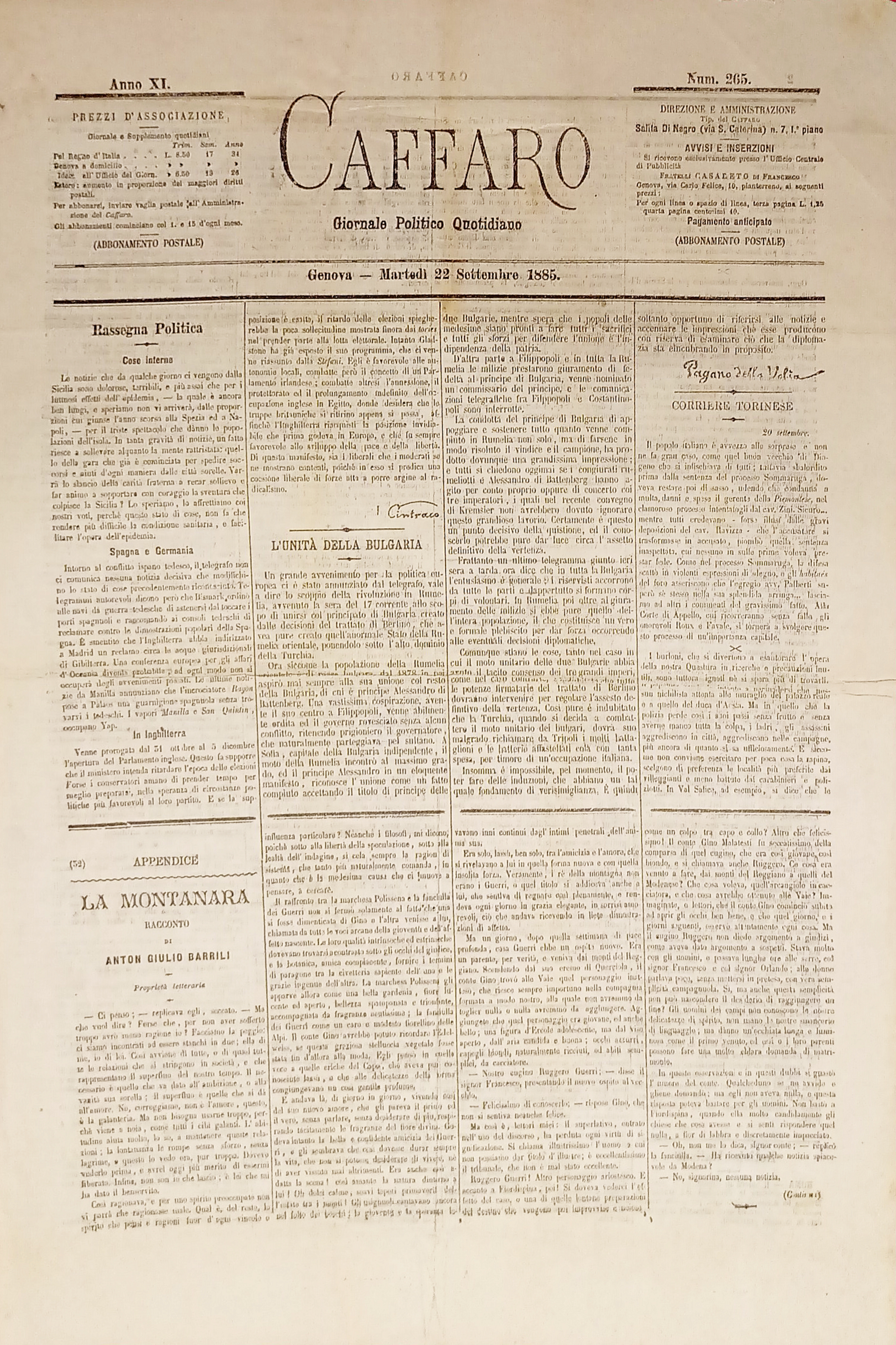 Giornale Politico Quotidiano - Caffaro n. 265 - 1886