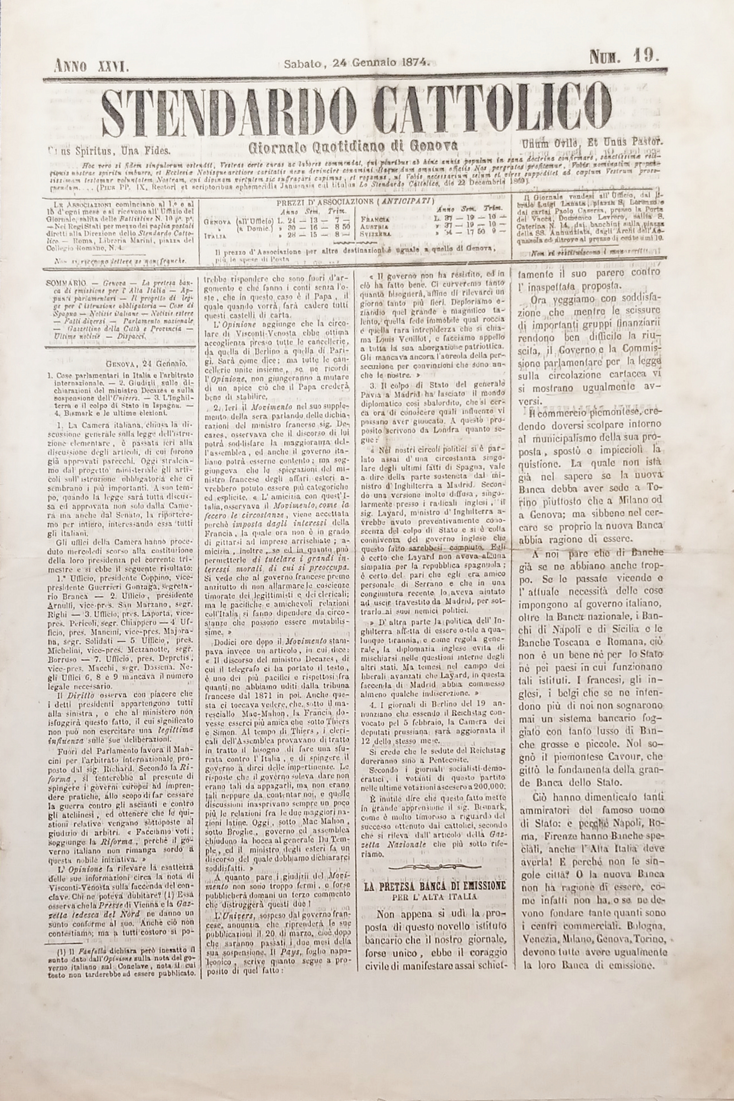 Giornale Quotidiano di Genova - Stendardo Cattolico N. 19 - …
