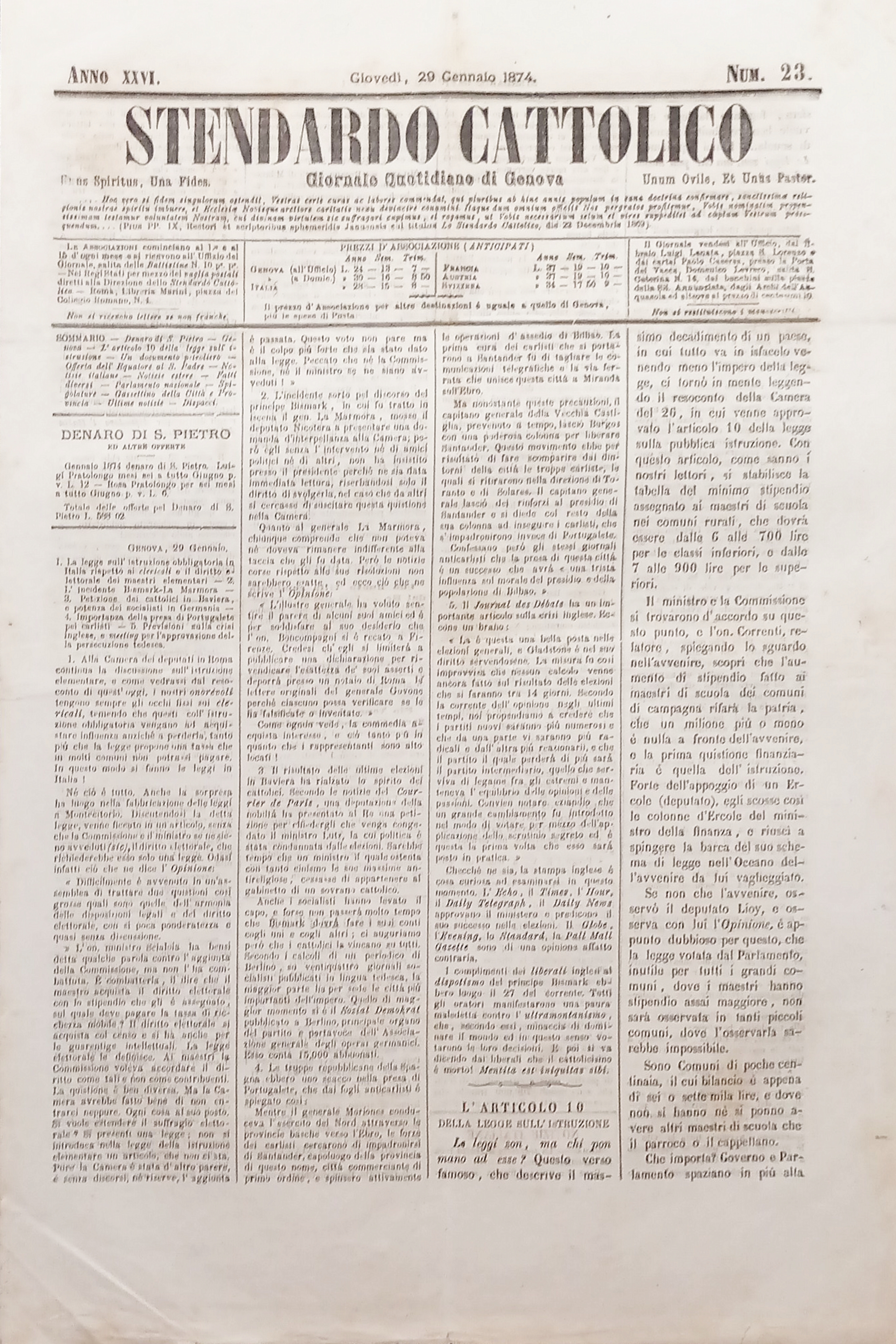 Giornale Quotidiano di Genova - Stendardo Cattolico N. 23 - …