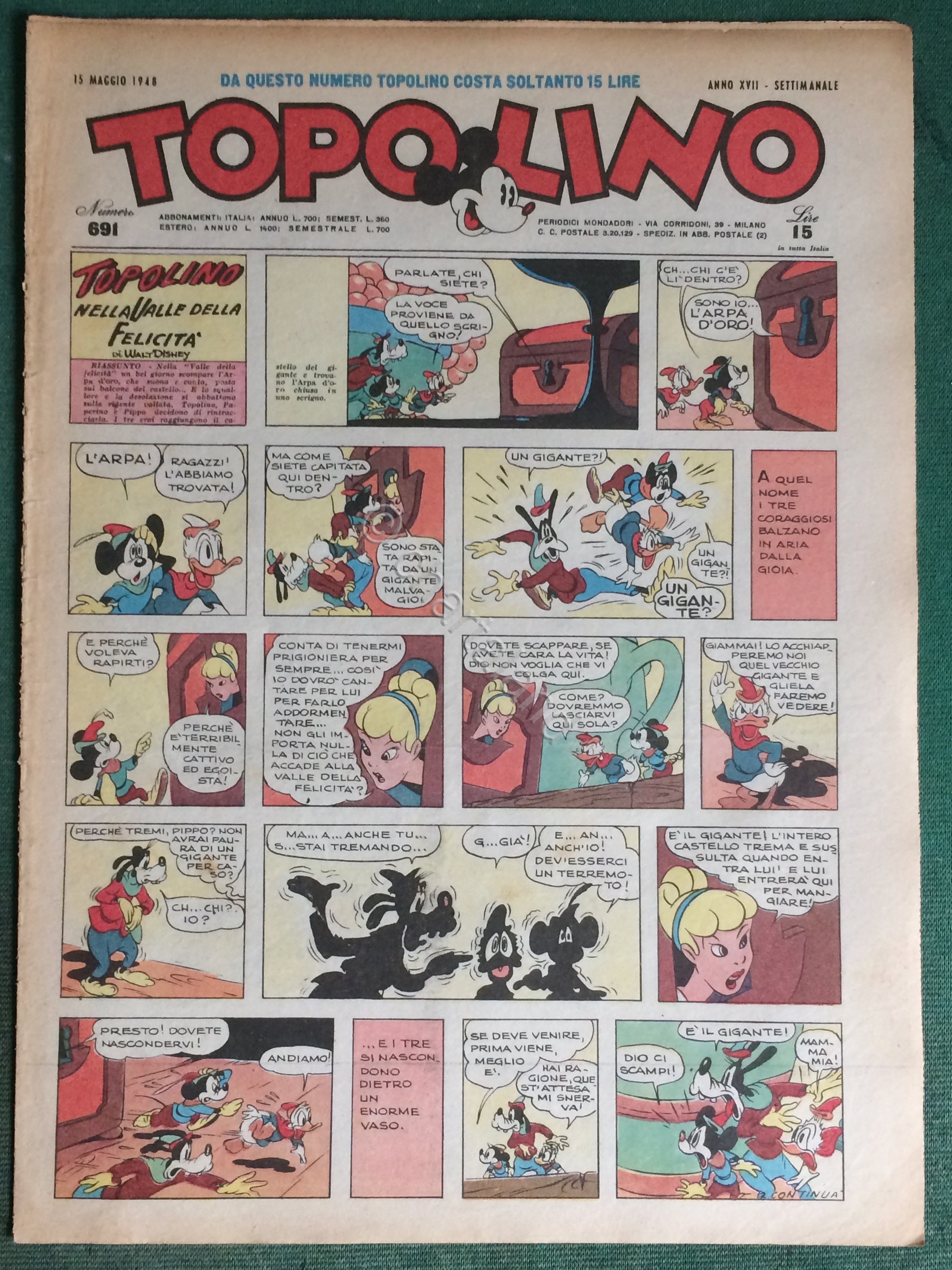Giornale Topolino n. 691 anno 1948 senza bollino