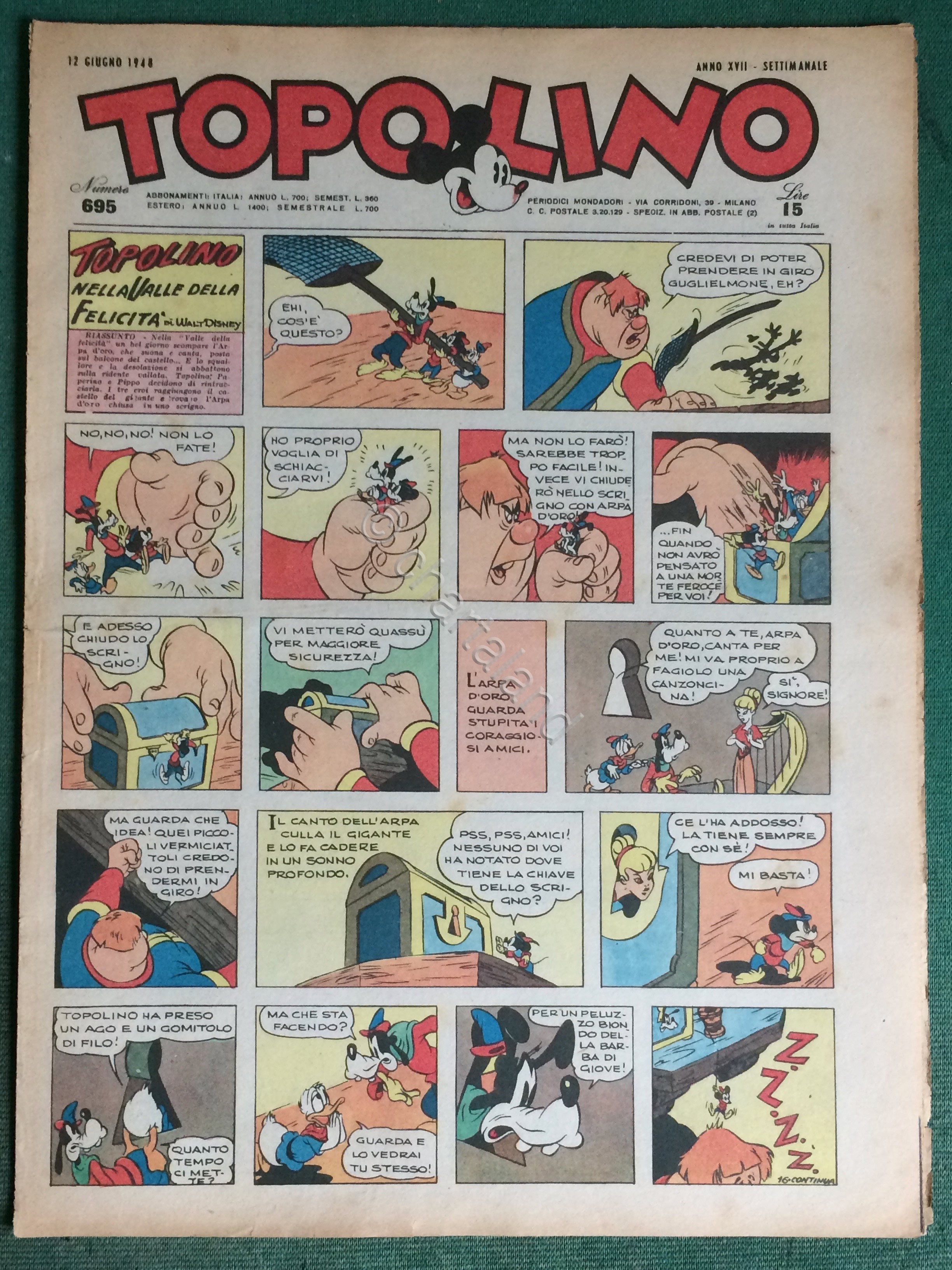 Giornale Topolino n. 695 anno 1948 senza bollino