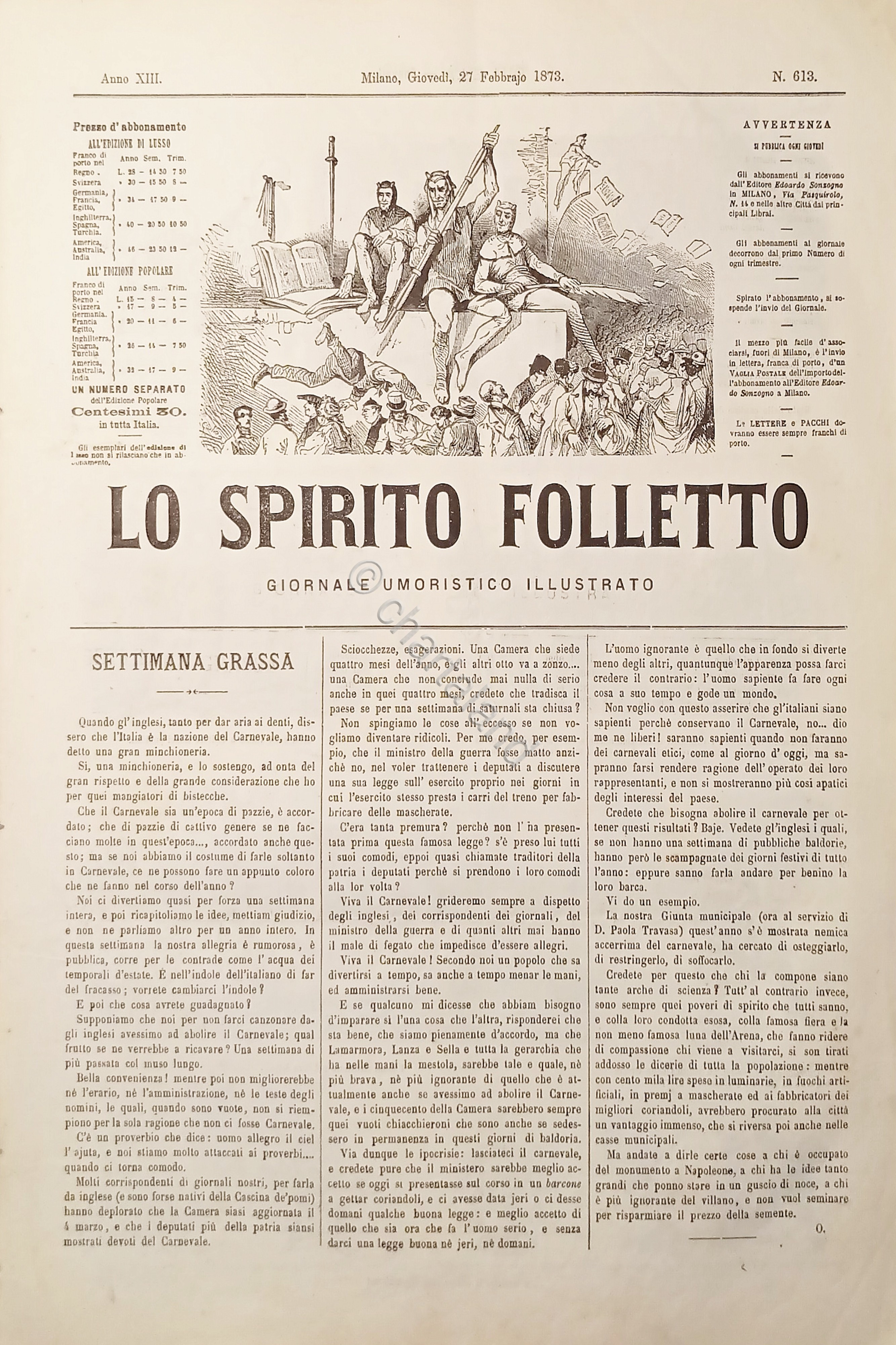 Giornale Umoristico Illustrato - Lo Spirito Folletto N. 613 - …