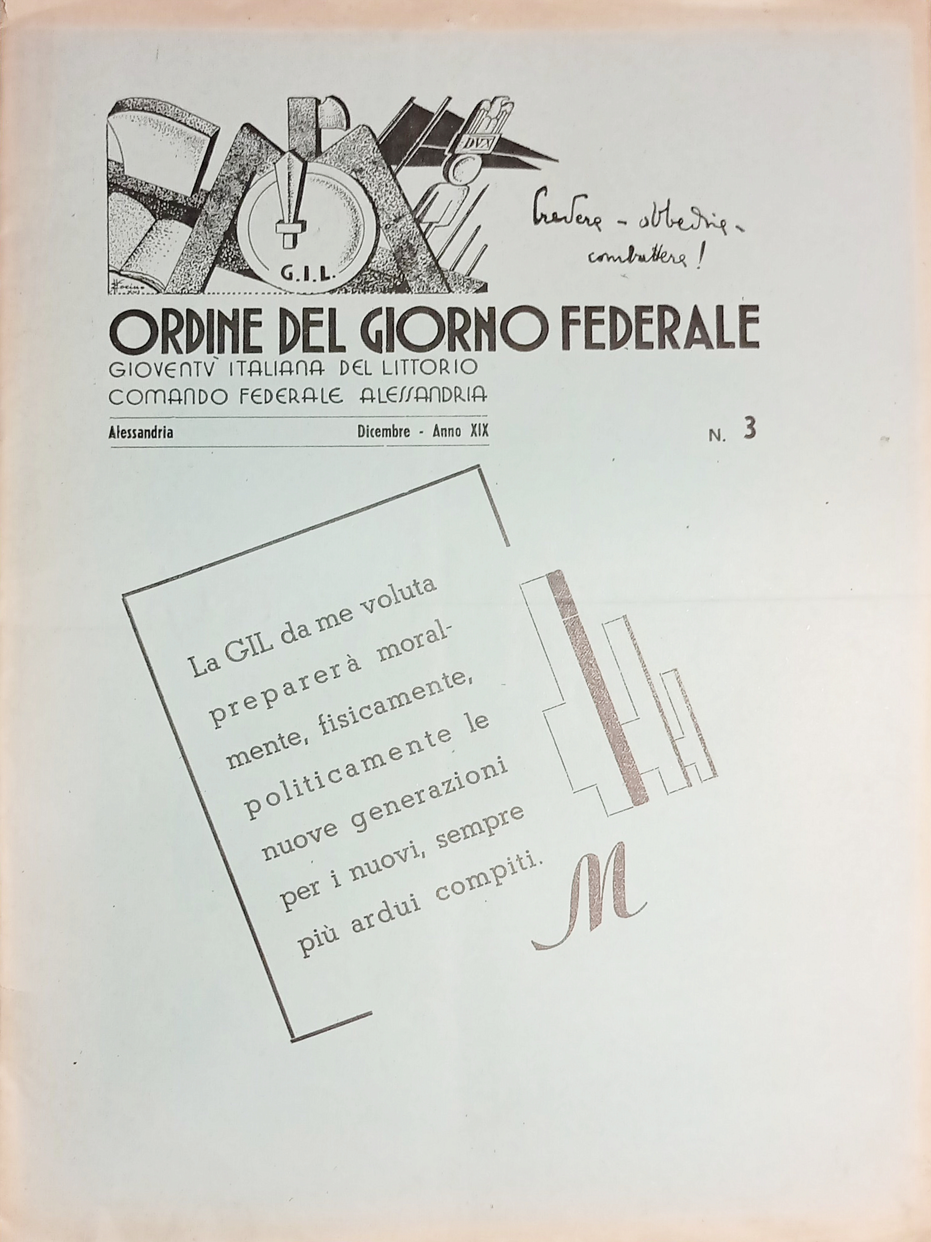 Gioventù Italiana Littorio - Ordine del Giorno Federale N.3 Anno …