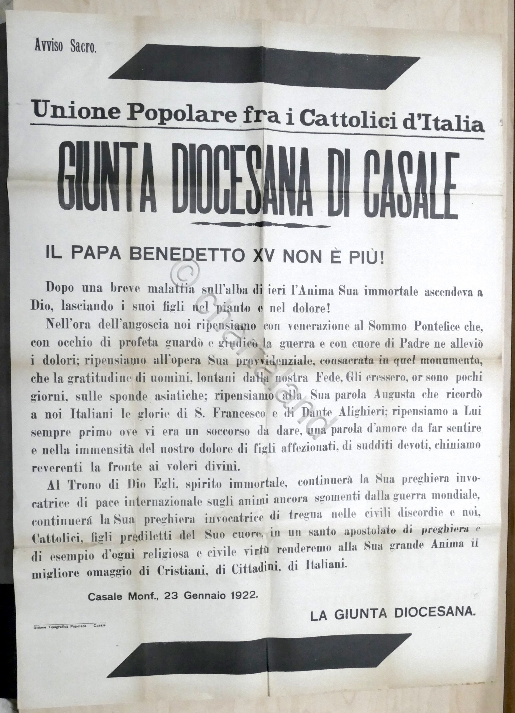 Giunta Diocesana di Casale - Avviso Sacro - Morte di …