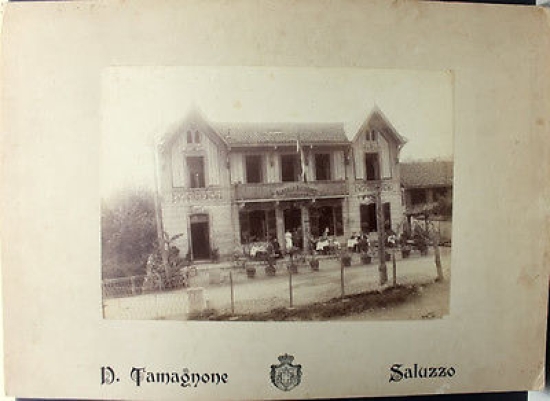Grande foto epoca Tamagnone albumina albergo ristorante Piemonte Saluzzo 1880 …