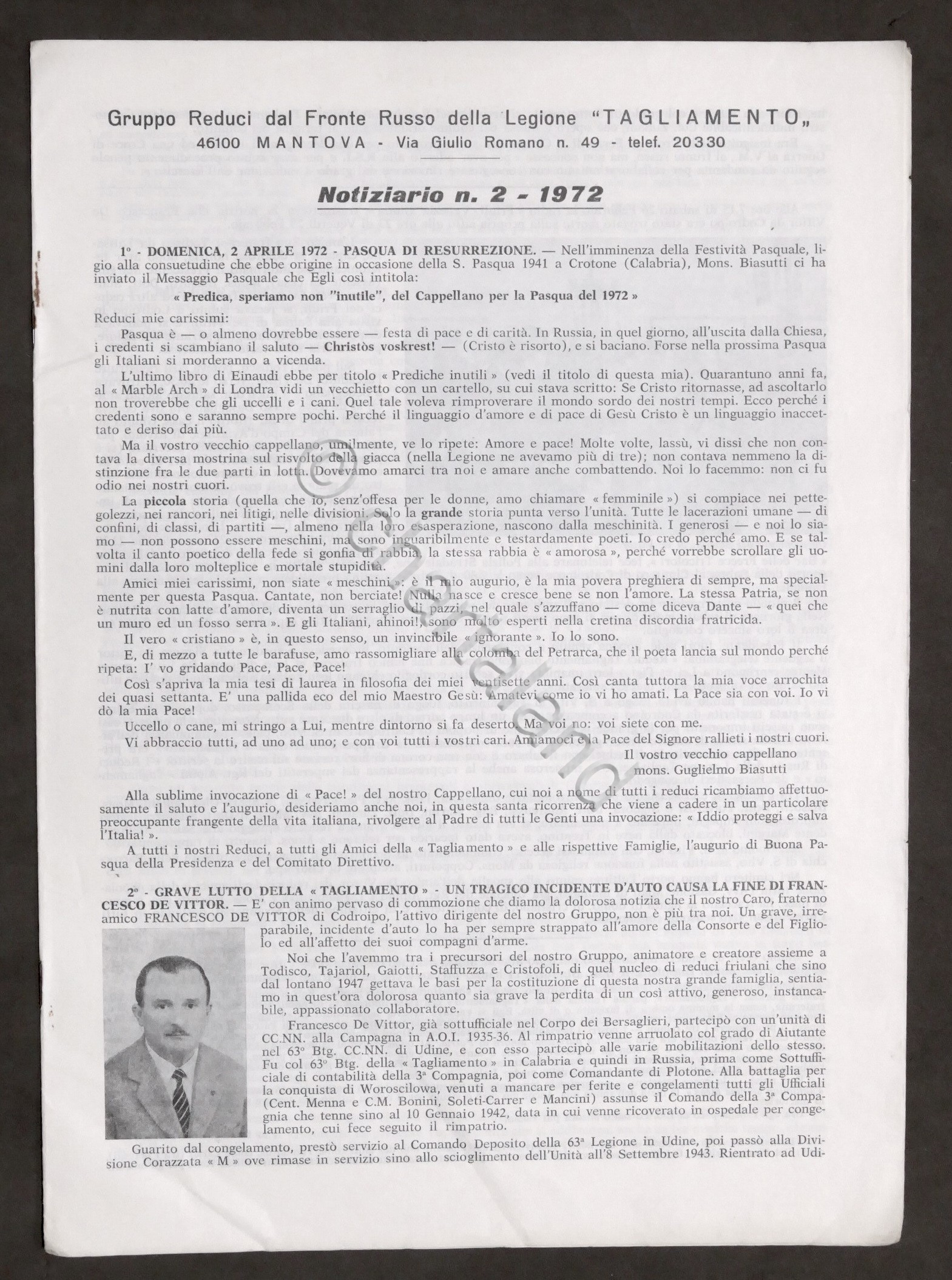 Gruppo Reduci Fronte Russo Legione Tagliamento - Mantova Notiziario N. …