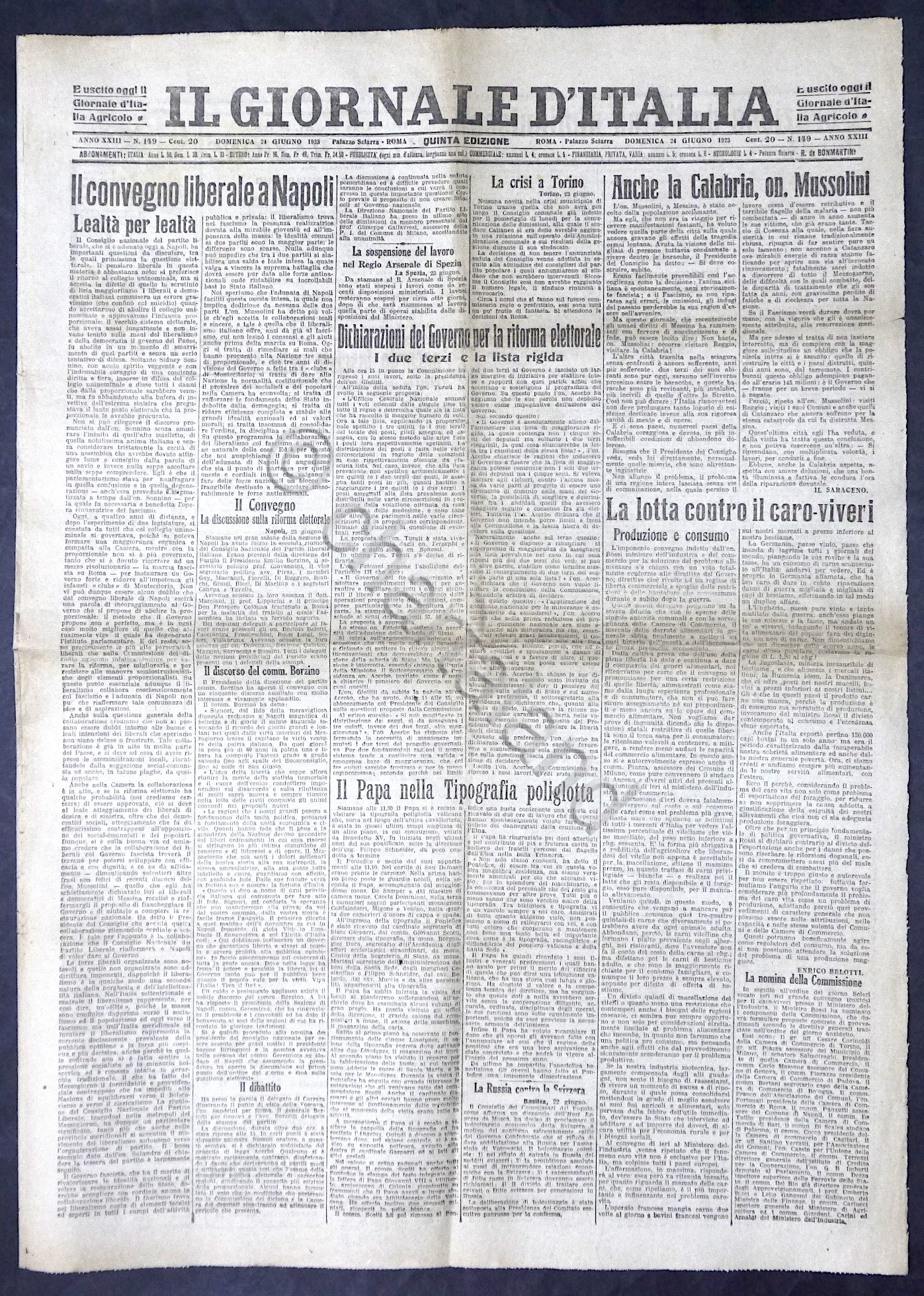 Il Giornale d'Italia - Anno XXIII - N. 149 - …