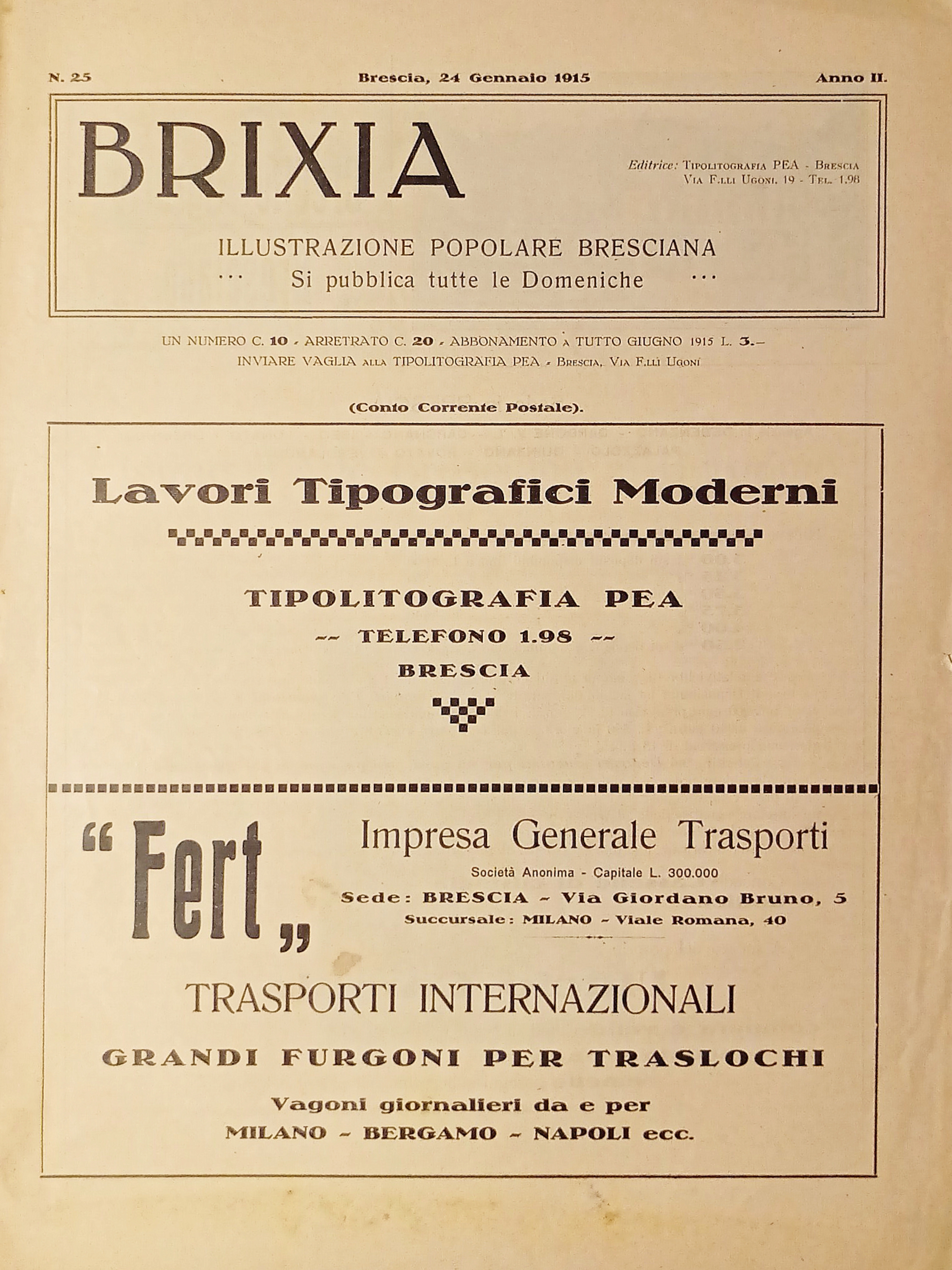 Illustrazione Popolare Bresciana - Brixia N. 25 - 1915 - …