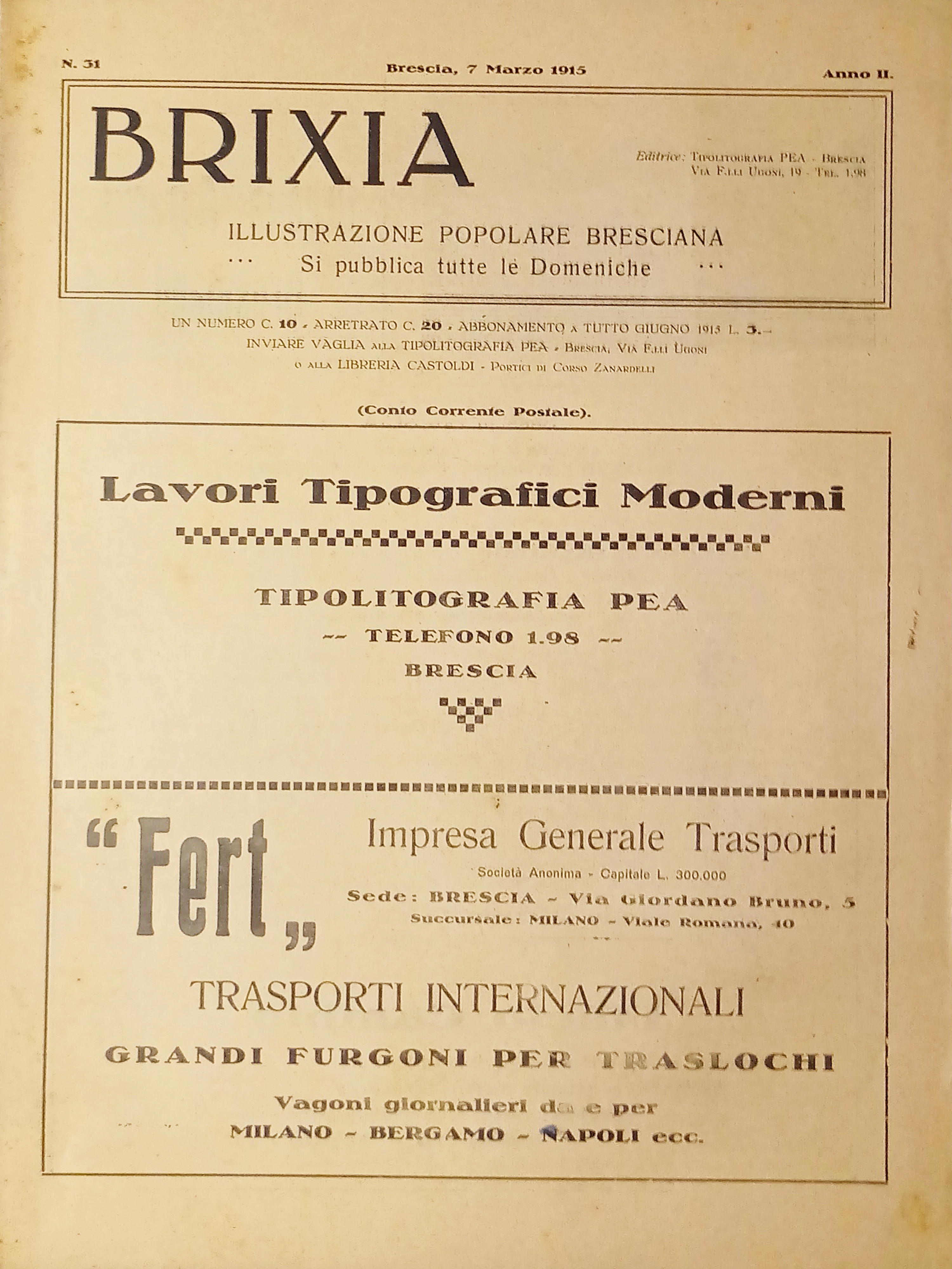 Illustrazione Popolare Bresciana - Brixia N. 31 - 1915 - …