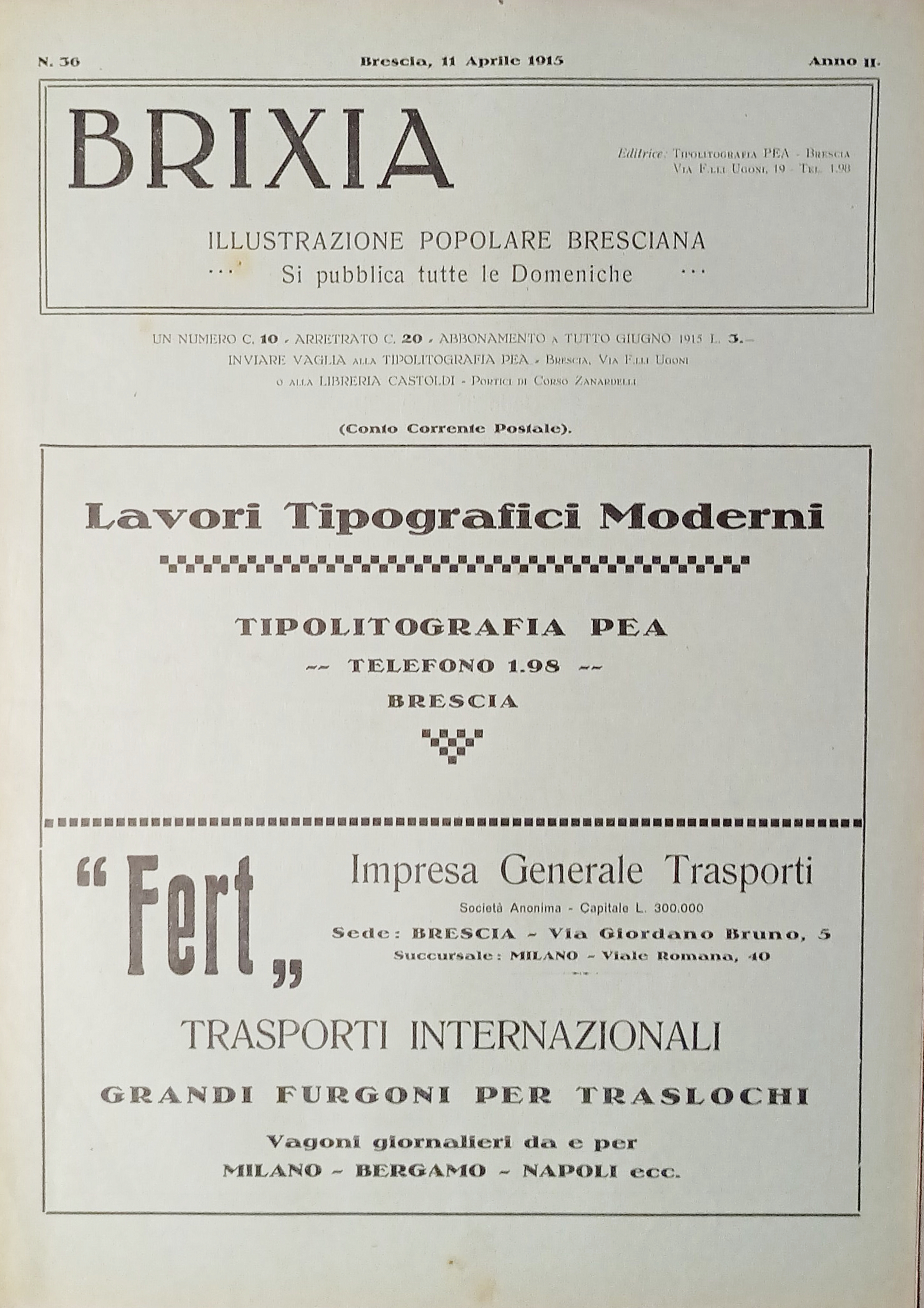 Illustrazione Popolare Bresciana - Brixia N. 36 - 1915 - …