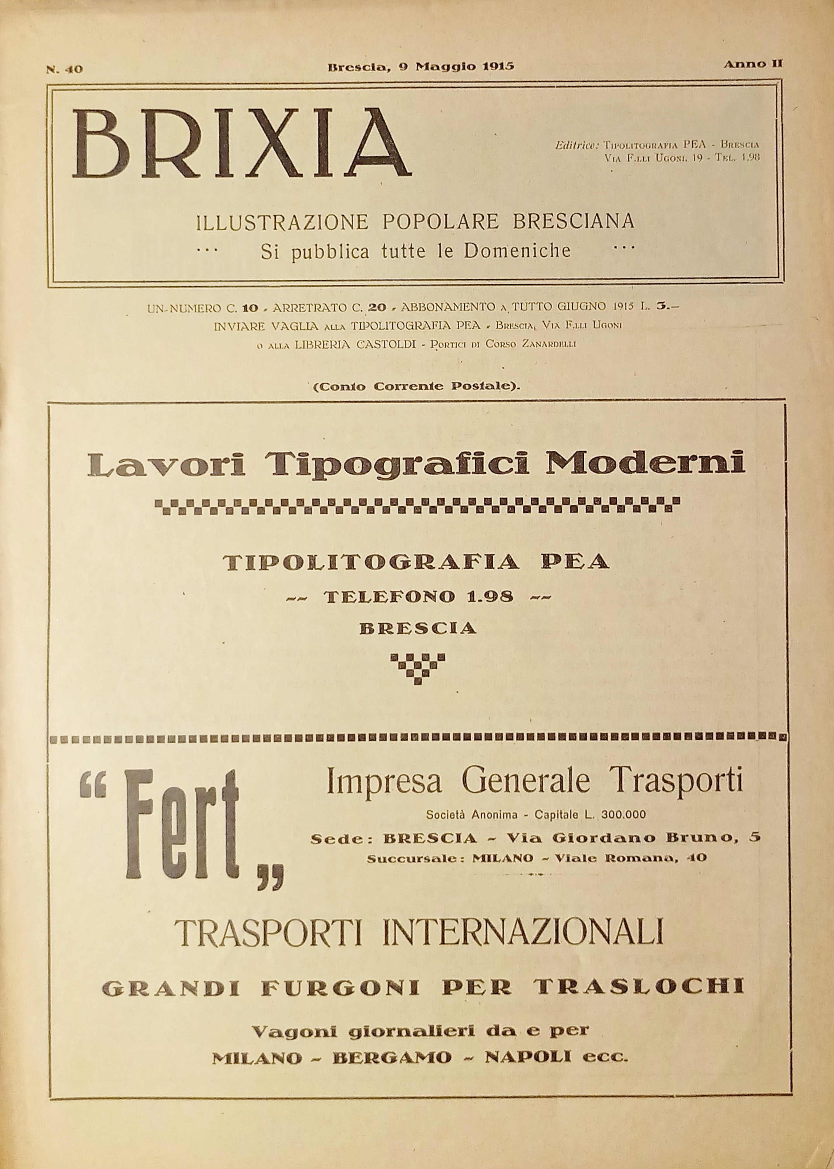 Illustrazione Popolare Bresciana - Brixia N. 40 - 1915 - …
