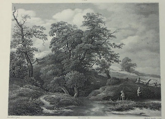 Incisione d'autore '800 da dipinto Paesaggio di Ruisdael del Beccaria …