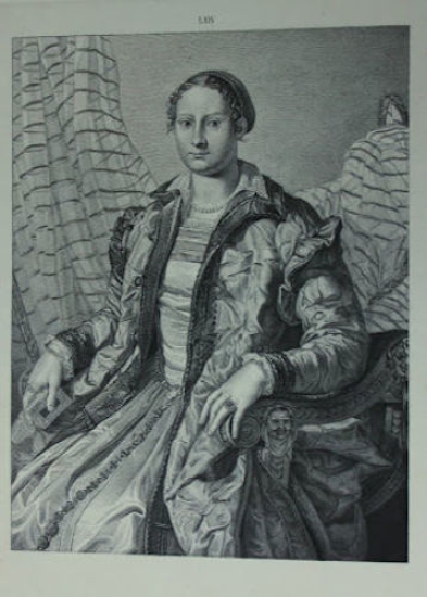 Incisione d'autore '800 da dipinto Ritratto di nobildonna - ed. …