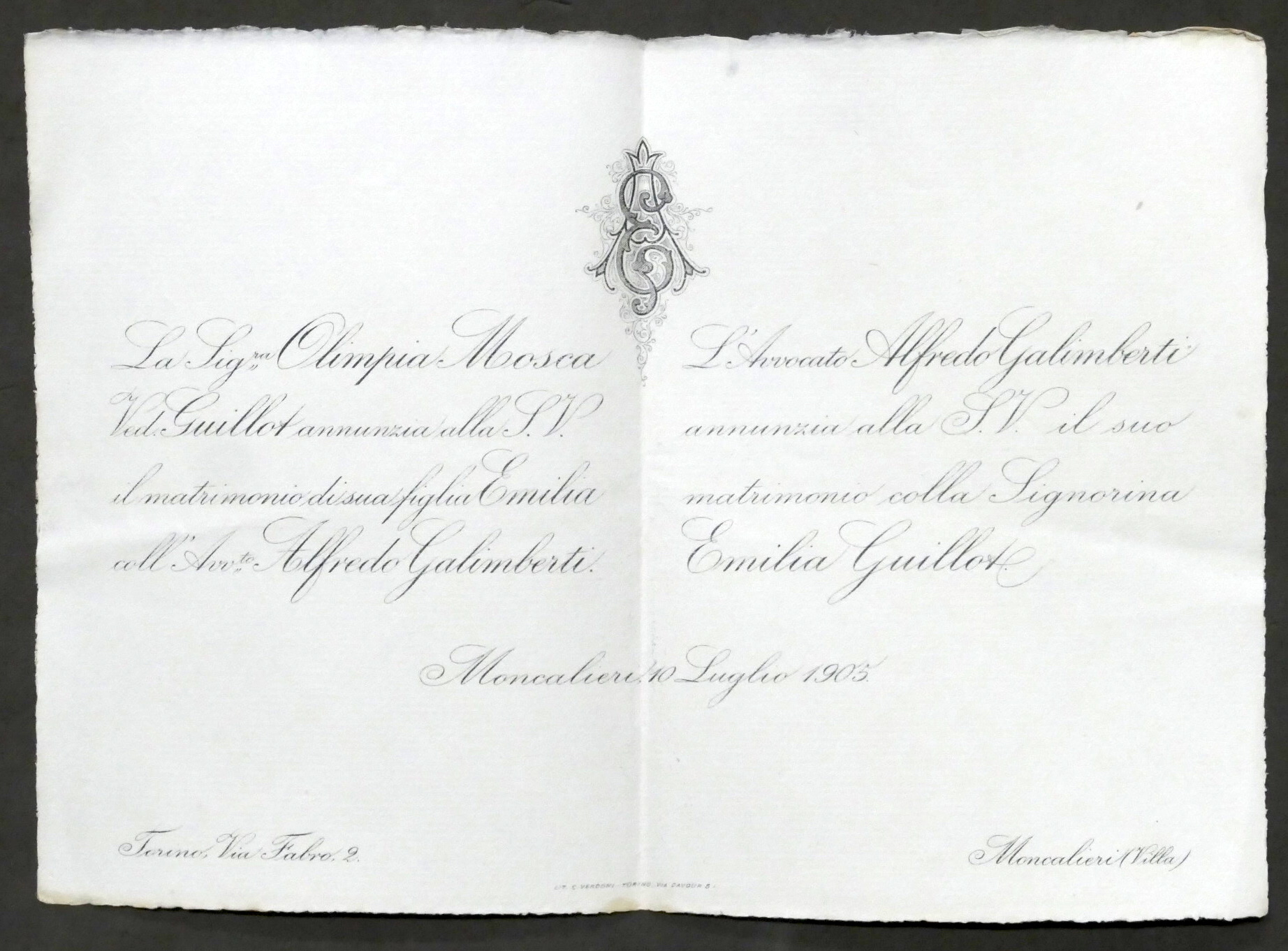 Invito Nozze Alfredo Galimberti con Emilia Guillot - Moncalieri - …