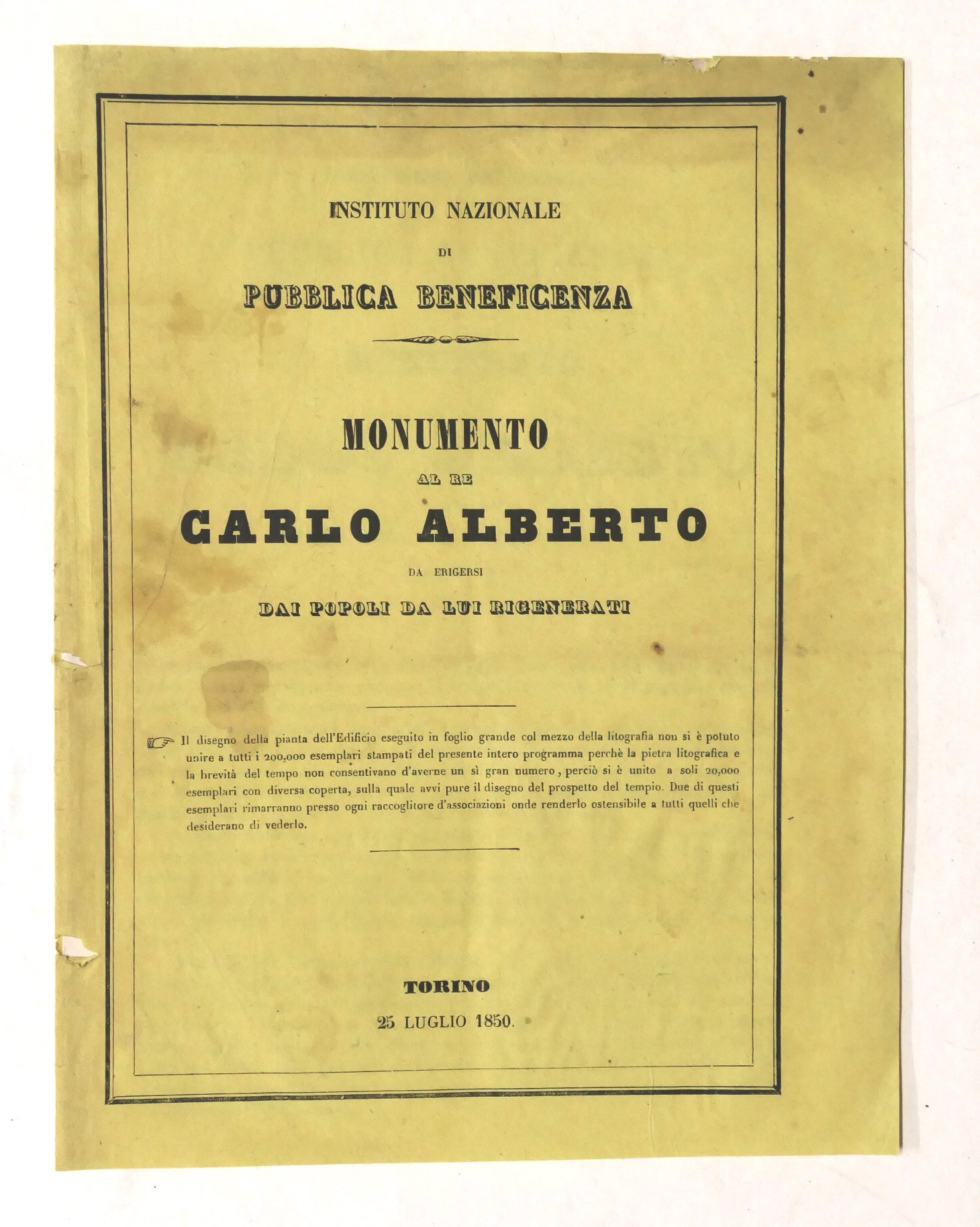 Istituto Nazionale Pubblica Beneficenza - Monumento al Re Carlo Alberto …