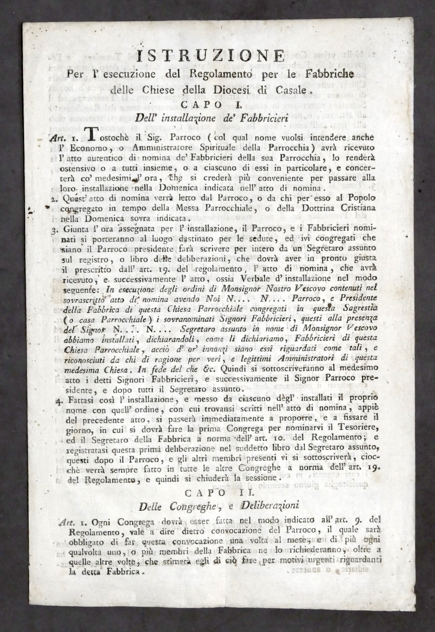 Istruzione per esecuzione Regolamento Fabbriche Chiese Diocesi di Casale - …