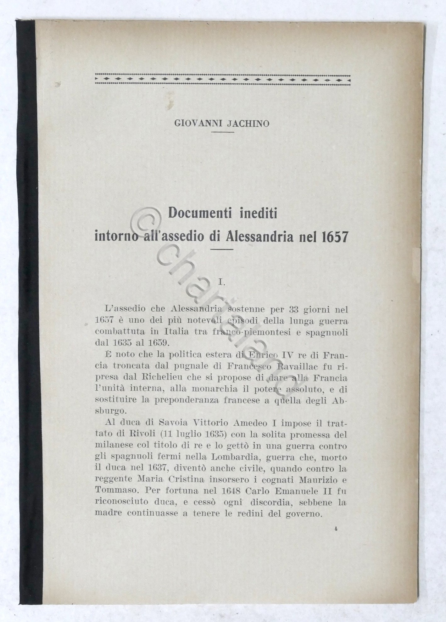 Jachino - Documenti inediti intorno assedio di Alessandria nel 1657 …
