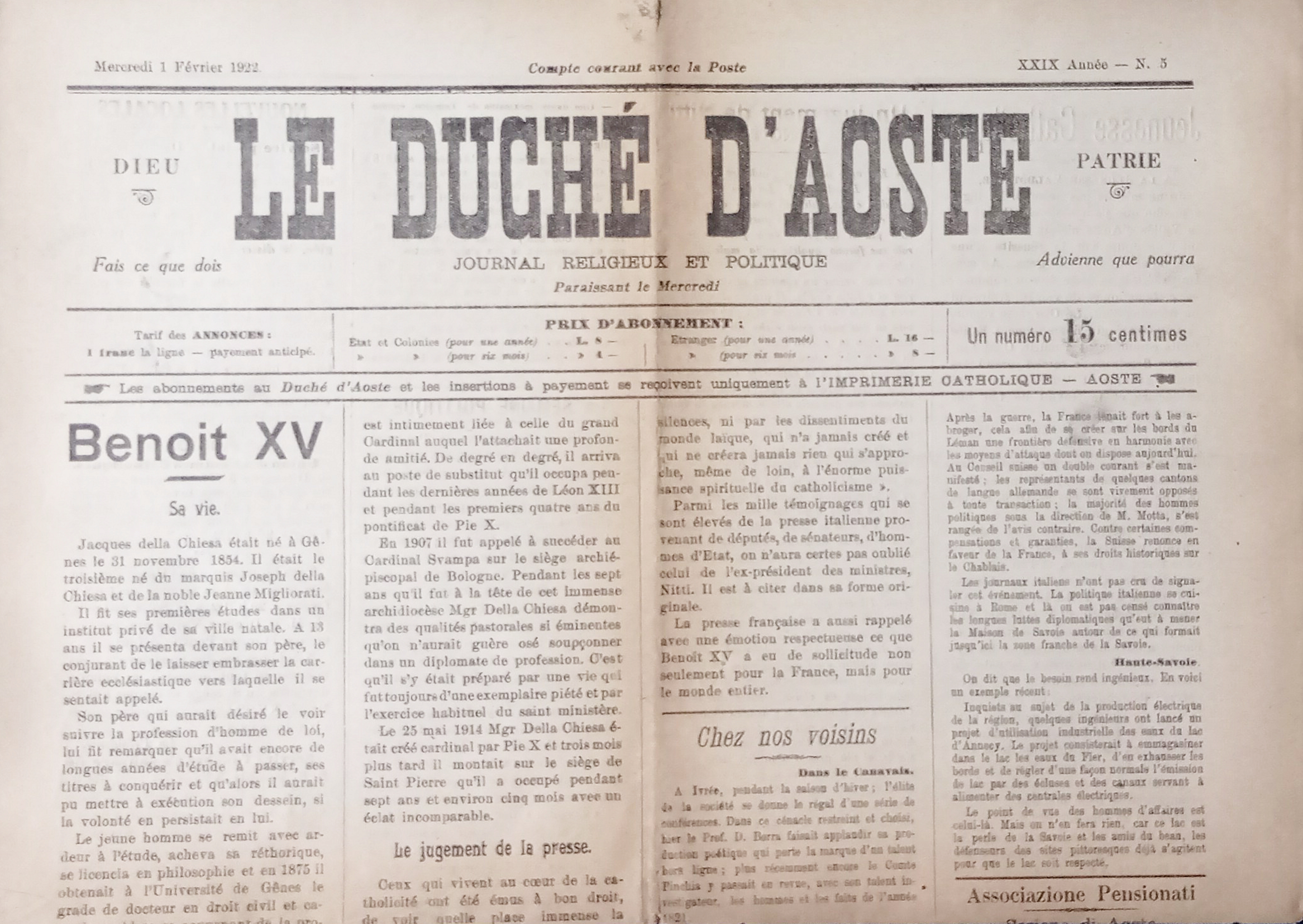 Journal Religieux et Politique - Le Duchè d'Aoste N. 5 …