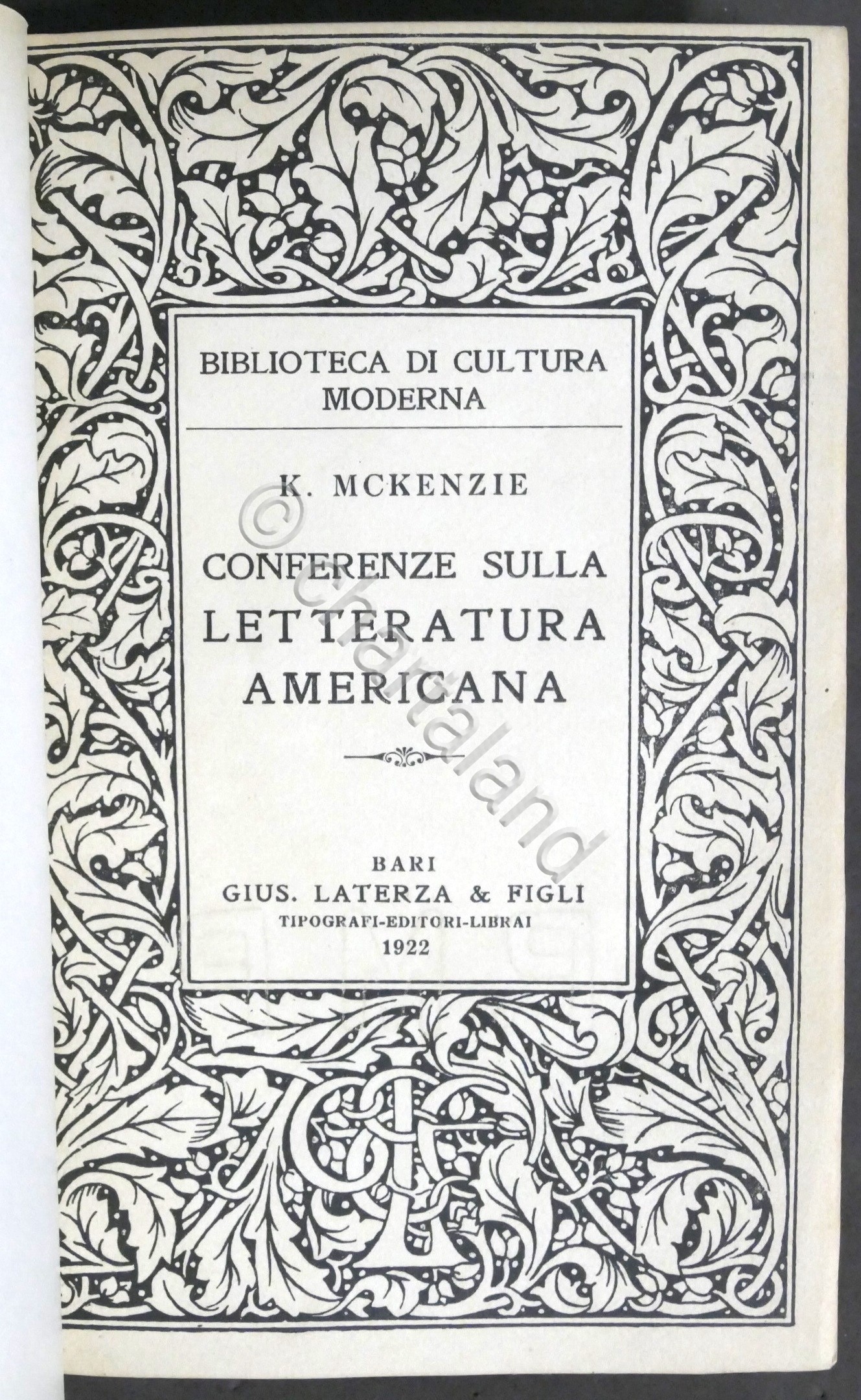 Kenneth McKenzie - Conferenze sulla letteratura americana - ed. 1922 …