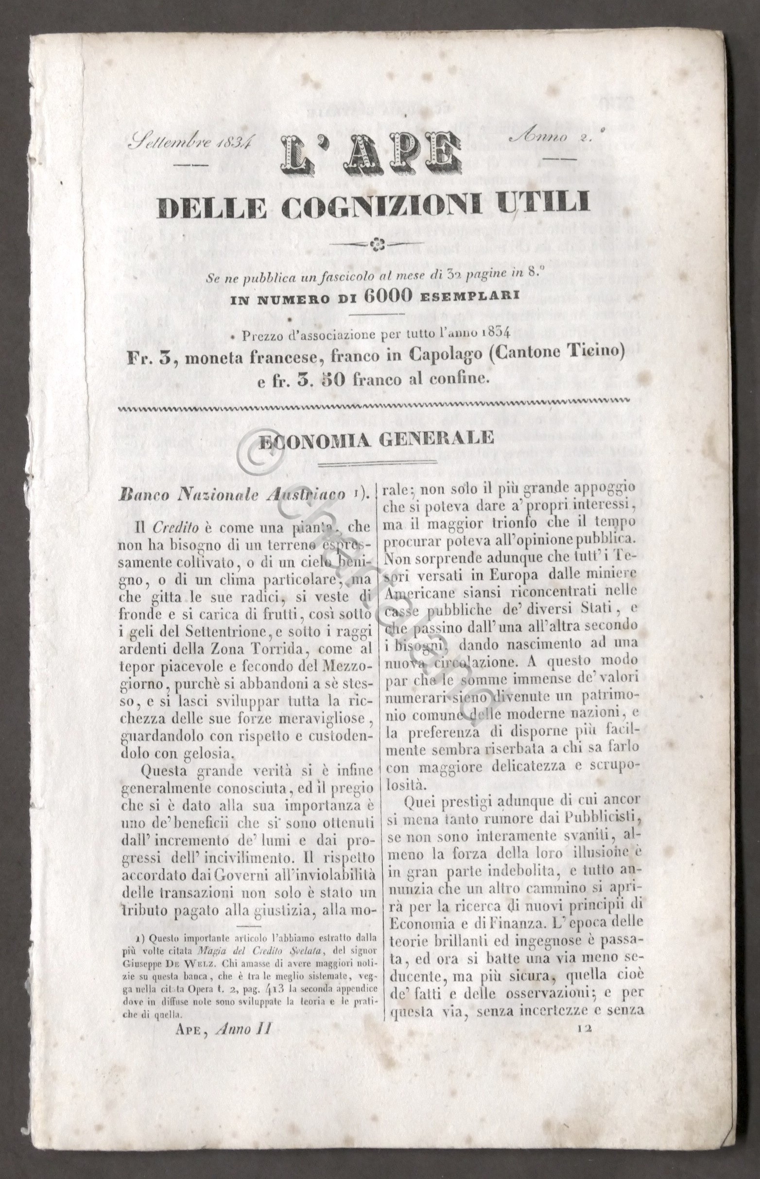 L'Ape delle cognizioni utili - scelta notizie invenzioni scoperte Settembre …