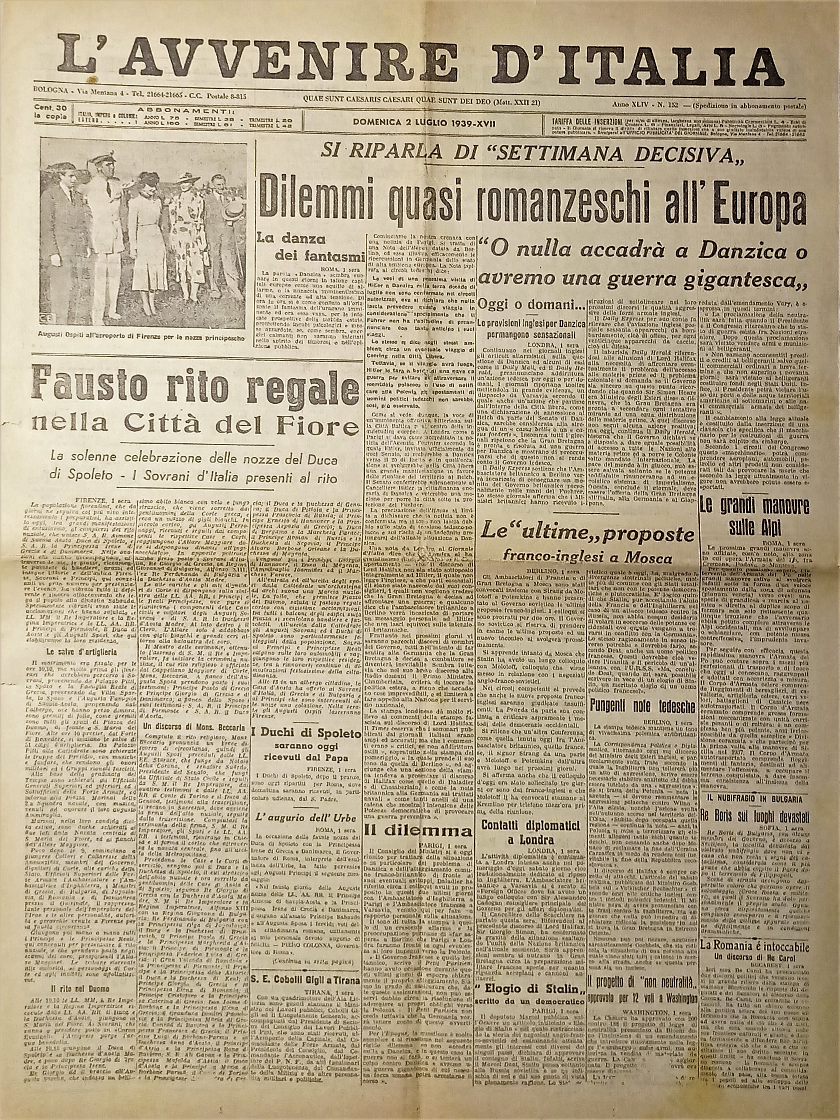 L'Avvenire d'Italia N. 152 - Fausto rito regale nella Città …