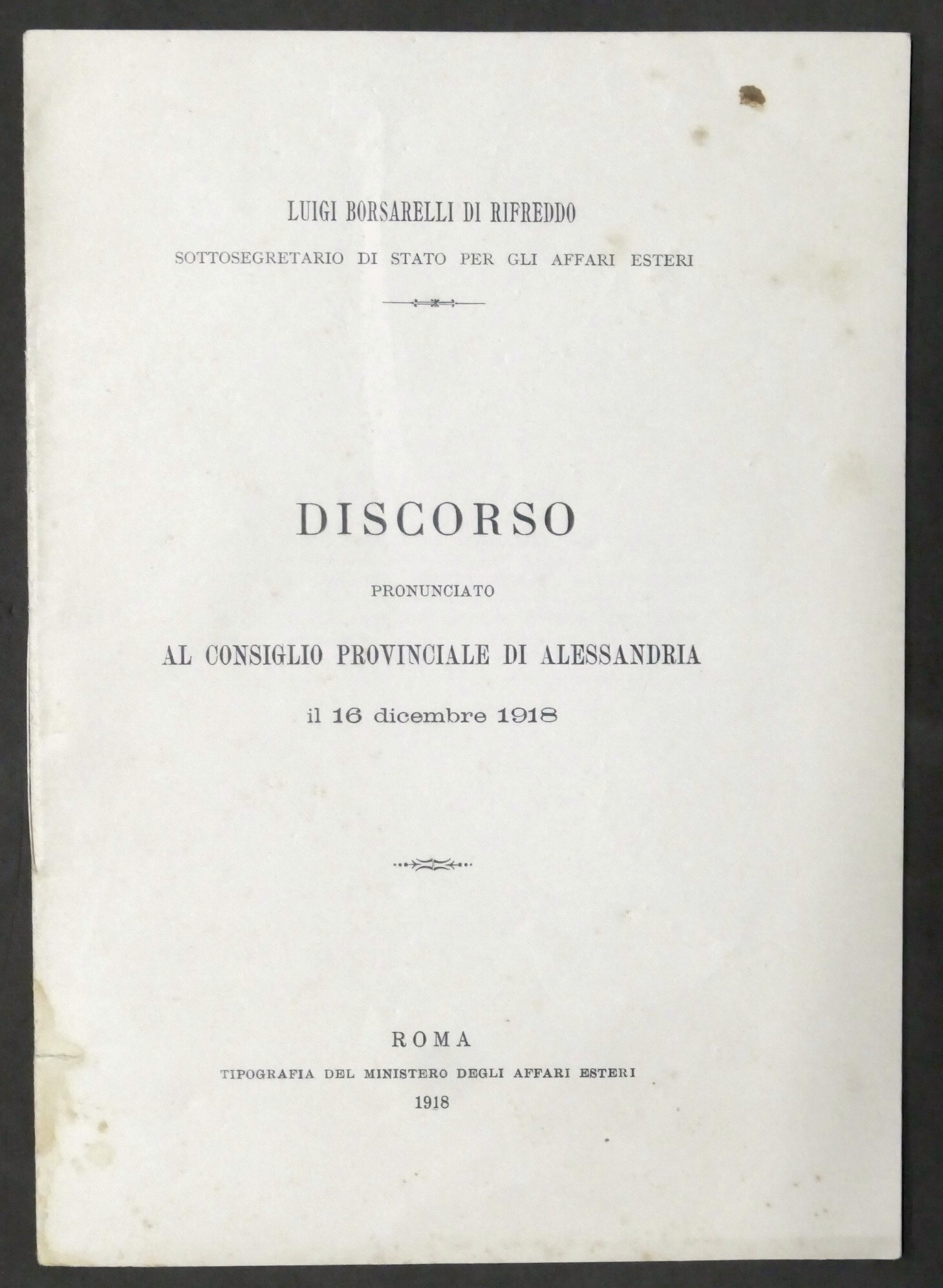 L. Borsarelli di Rifreddo Discorso al Consiglio Provinciale di Alessandria …
