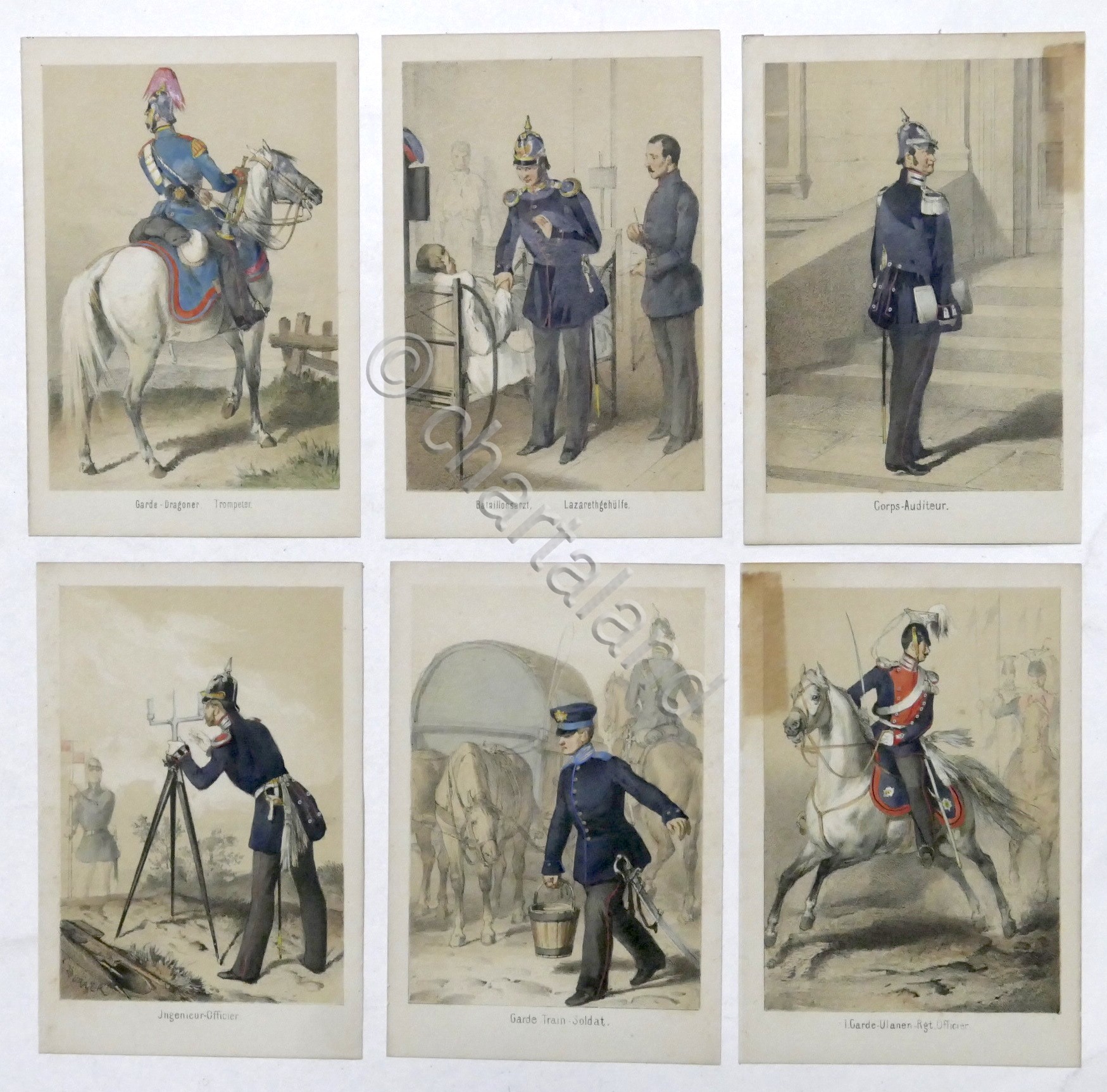 L. Burger Lotto 6 stampe Uniformi Prussia #1 - Preussische …