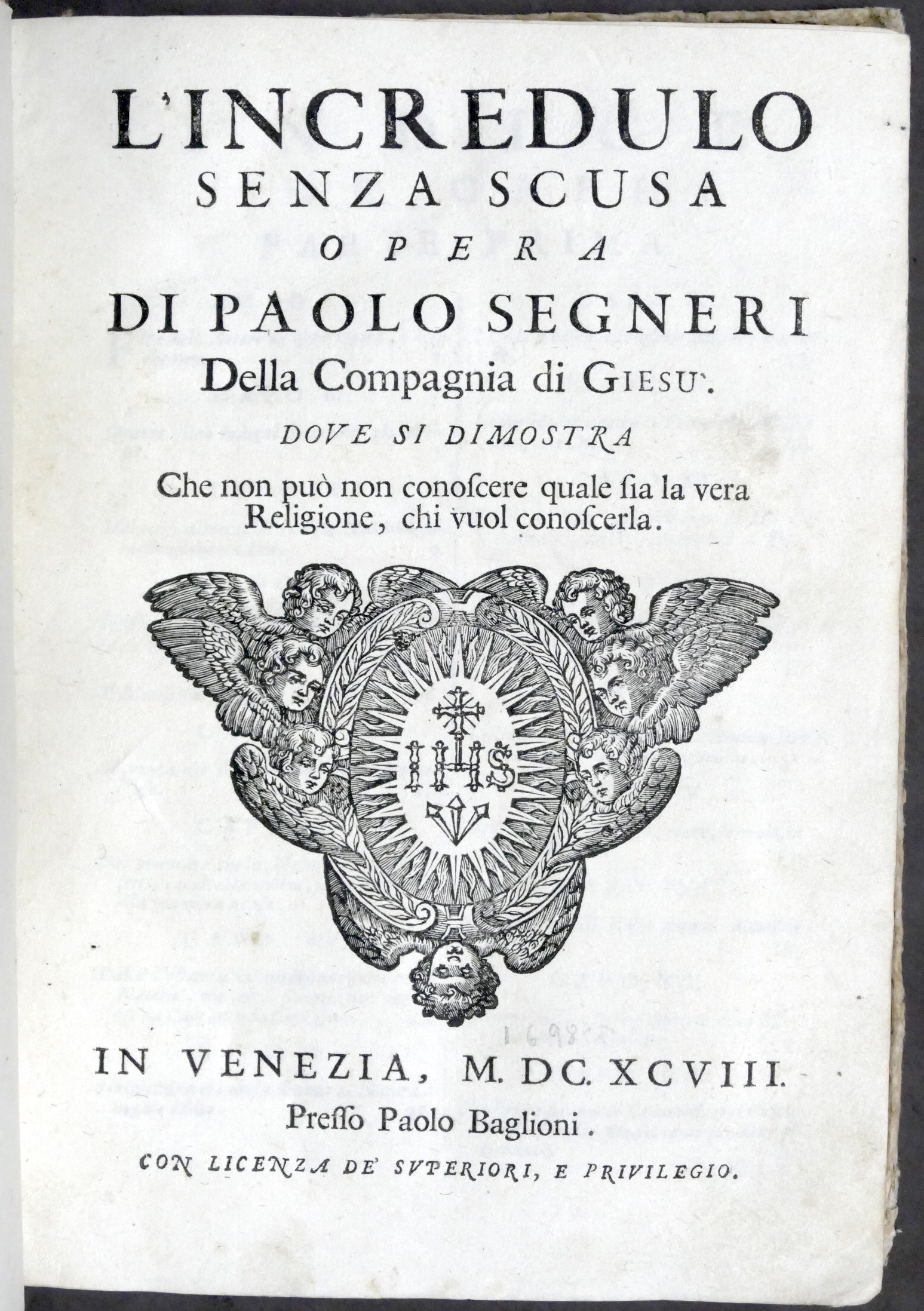 L'Incredulo senza scusa opera di Paolo Segneri della Compagnia di …