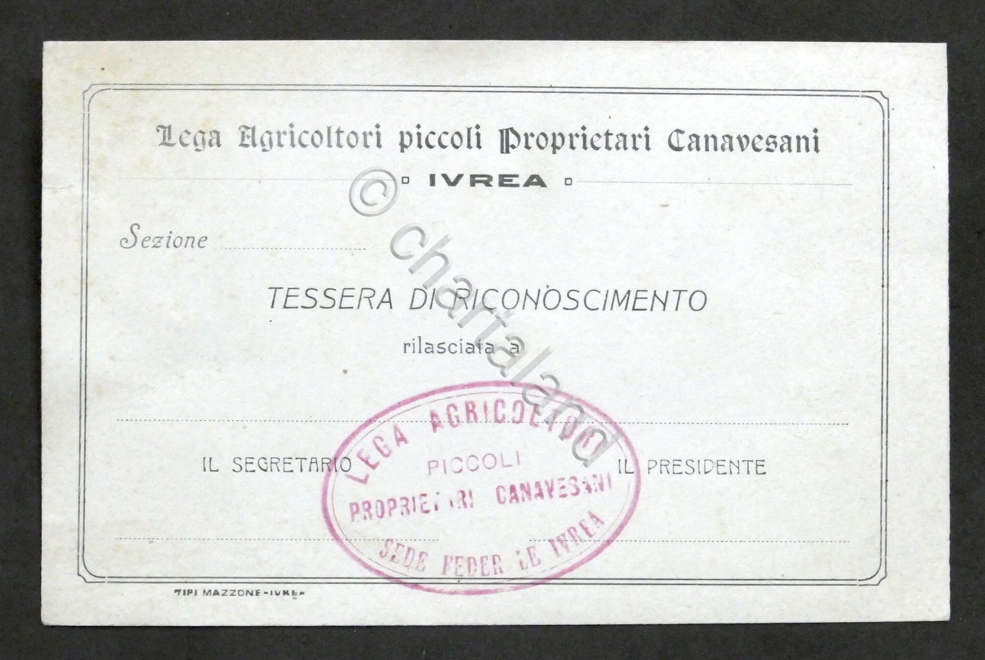 Lega Agricoltori Proprietari Canavesani - Ivrea - Tessera Riconoscimento - …