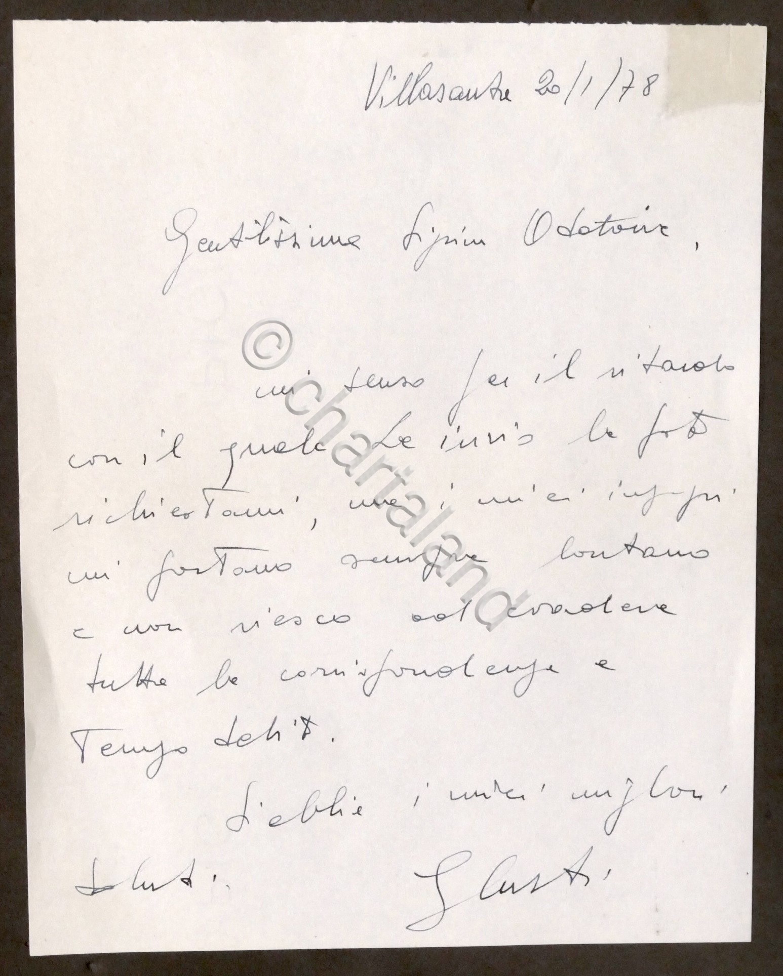 Lettera con autografo del direttore d'orchestra Alan Curtis - 1978