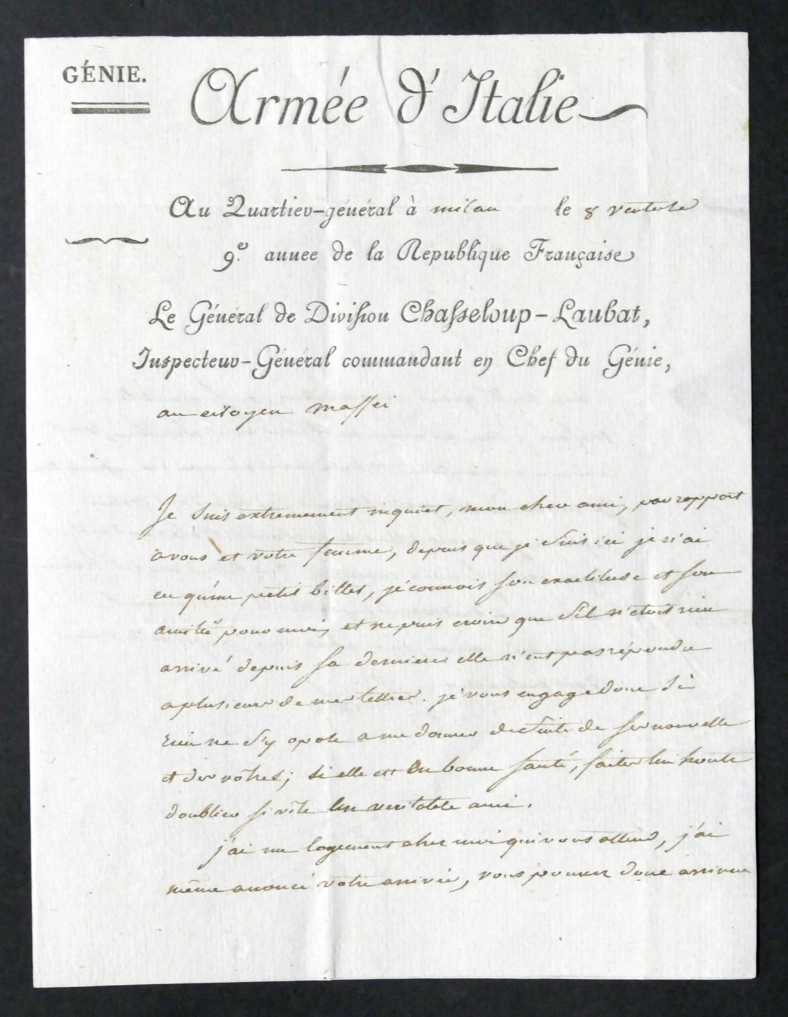 Lettera con autografo del generale francese François de Chasseloup-Laubat 1801