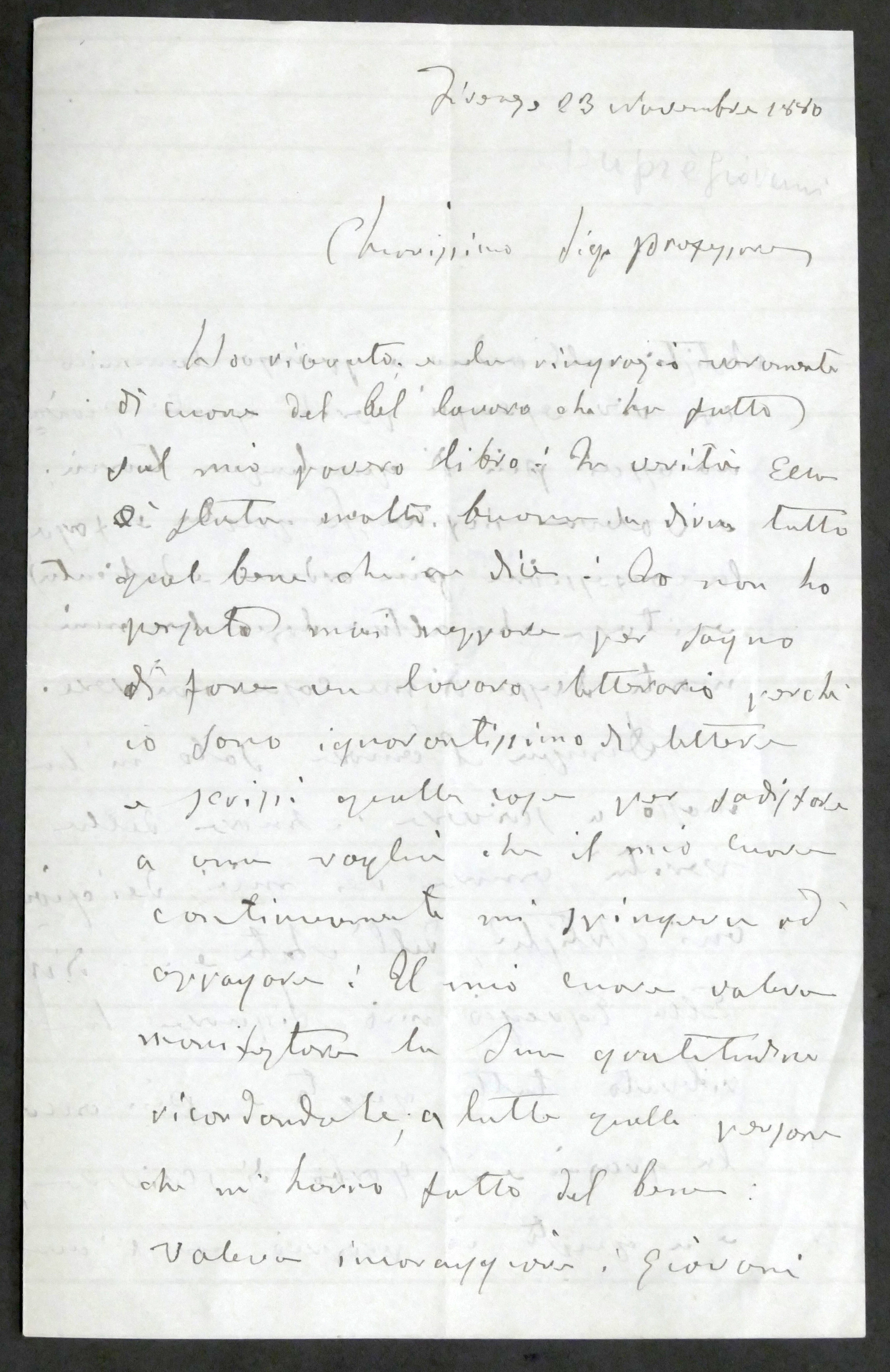 Lettera con autografo dello scultore italiano Giovanni Duprè - 1880