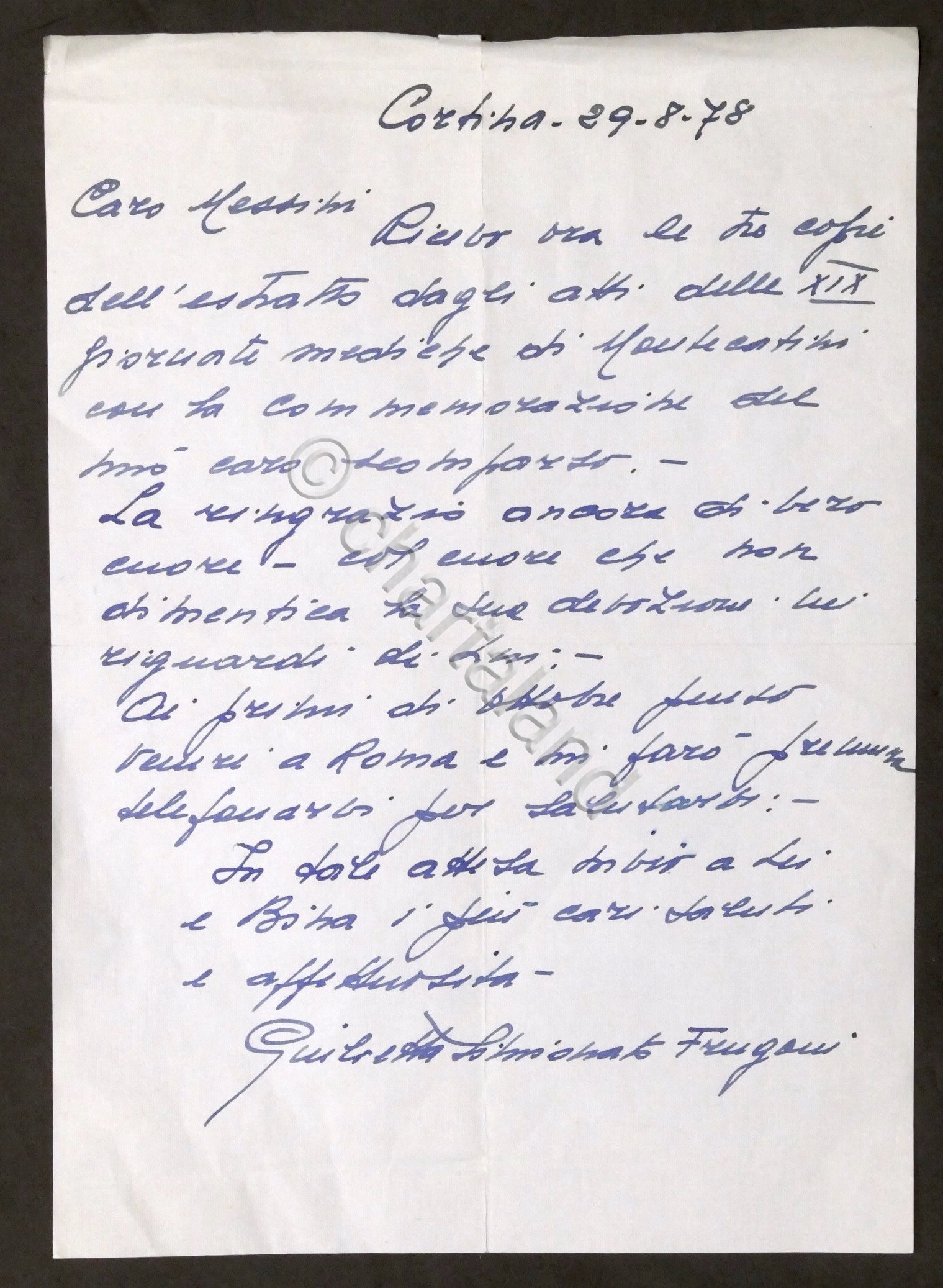 Lettera con autografo di Giulia Simionato mezzosoprano italiana - 1978