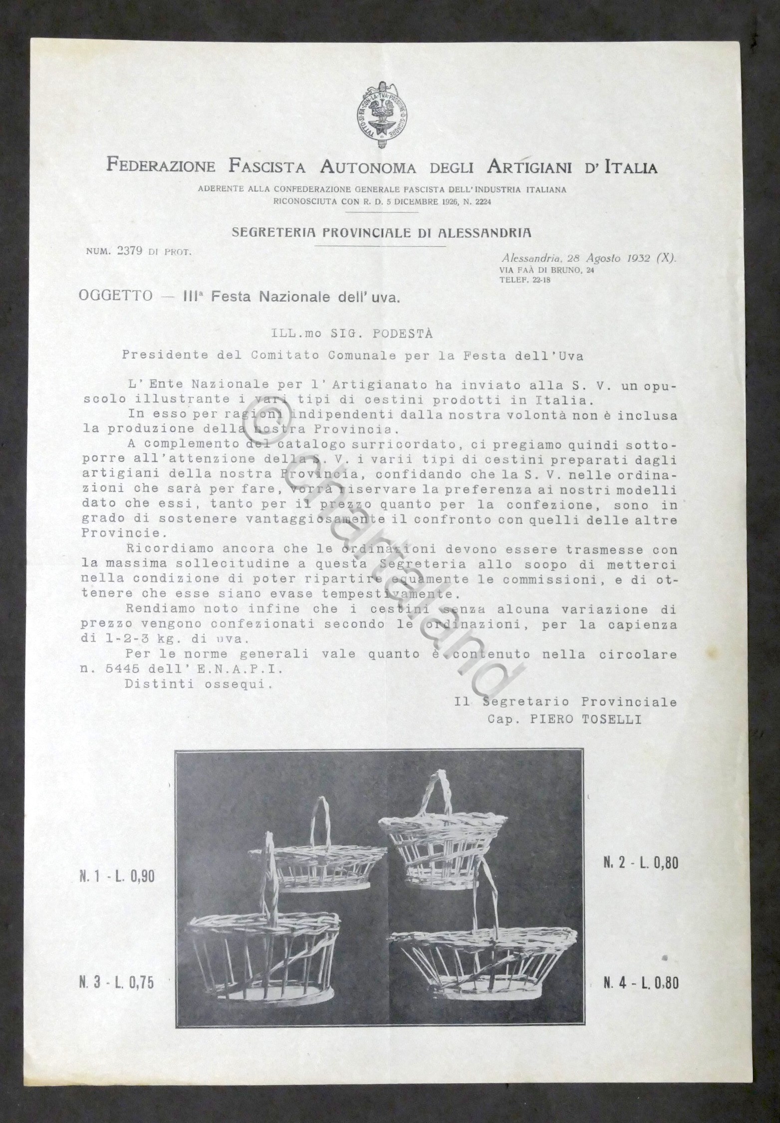 Lettera Federazione Artigiani d'Italia - Alessandria - Festa Nazionale Uva …