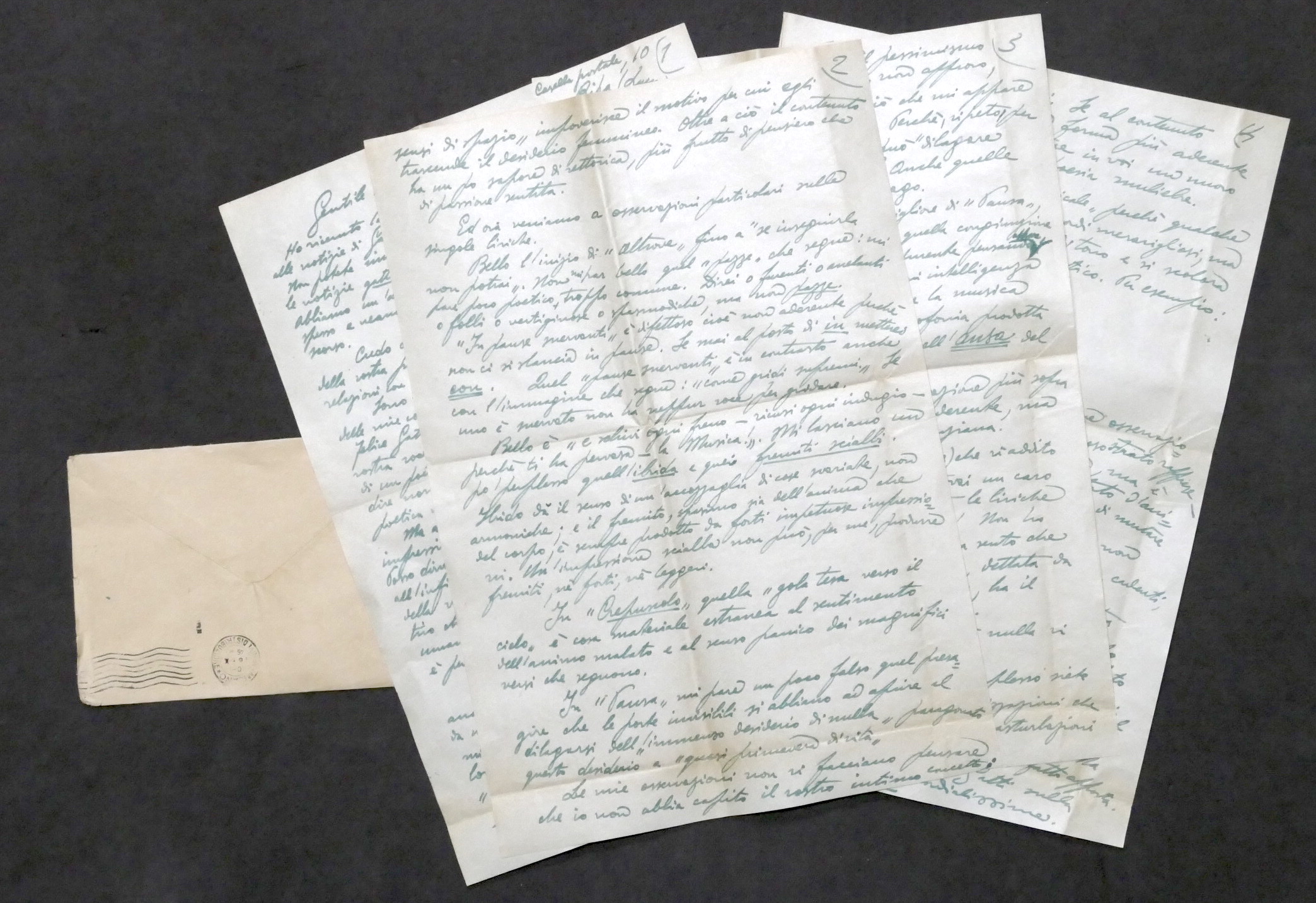 Lettera manoscritta autografo del poeta Garibaldo Alessandrini - 1945