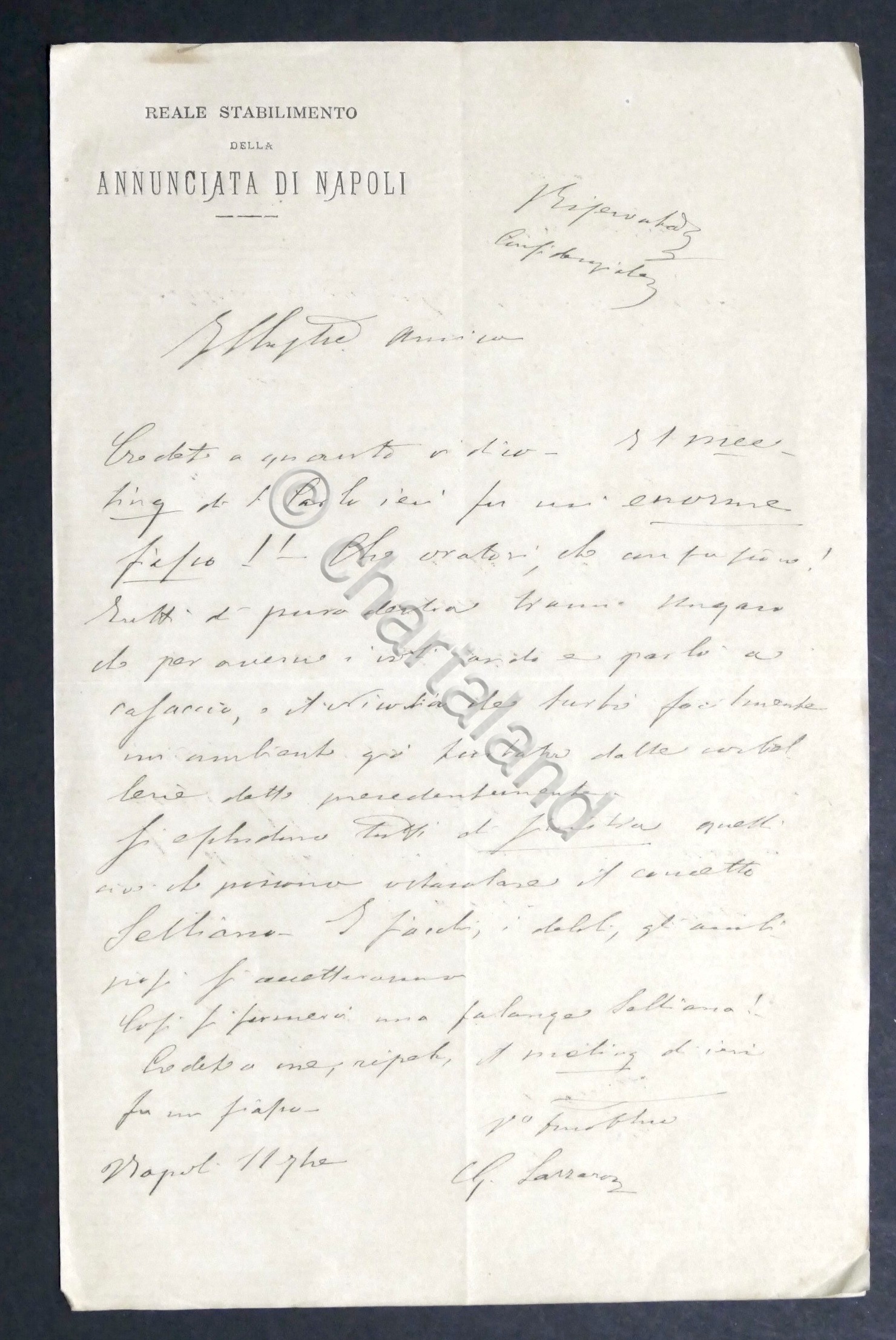 Lettera manoscritta con autografo del deputato Giuseppe Lazzaro - 1875 …