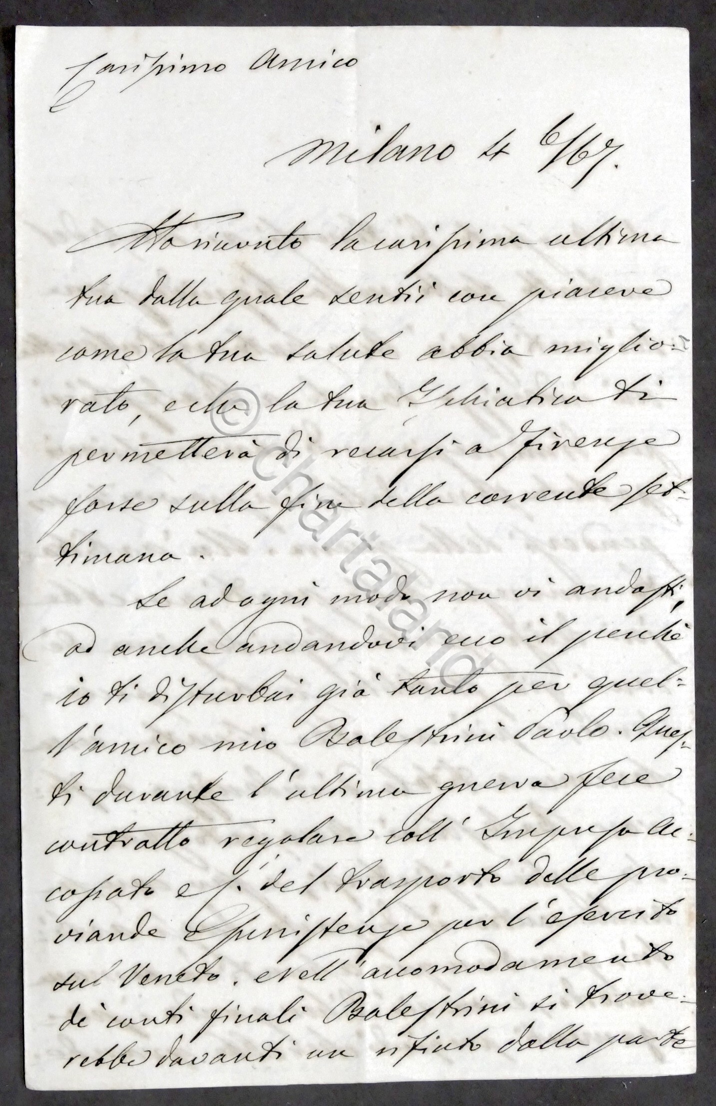 Lettera manoscritta con autografo del medico patriota Pietro Lazzati - …