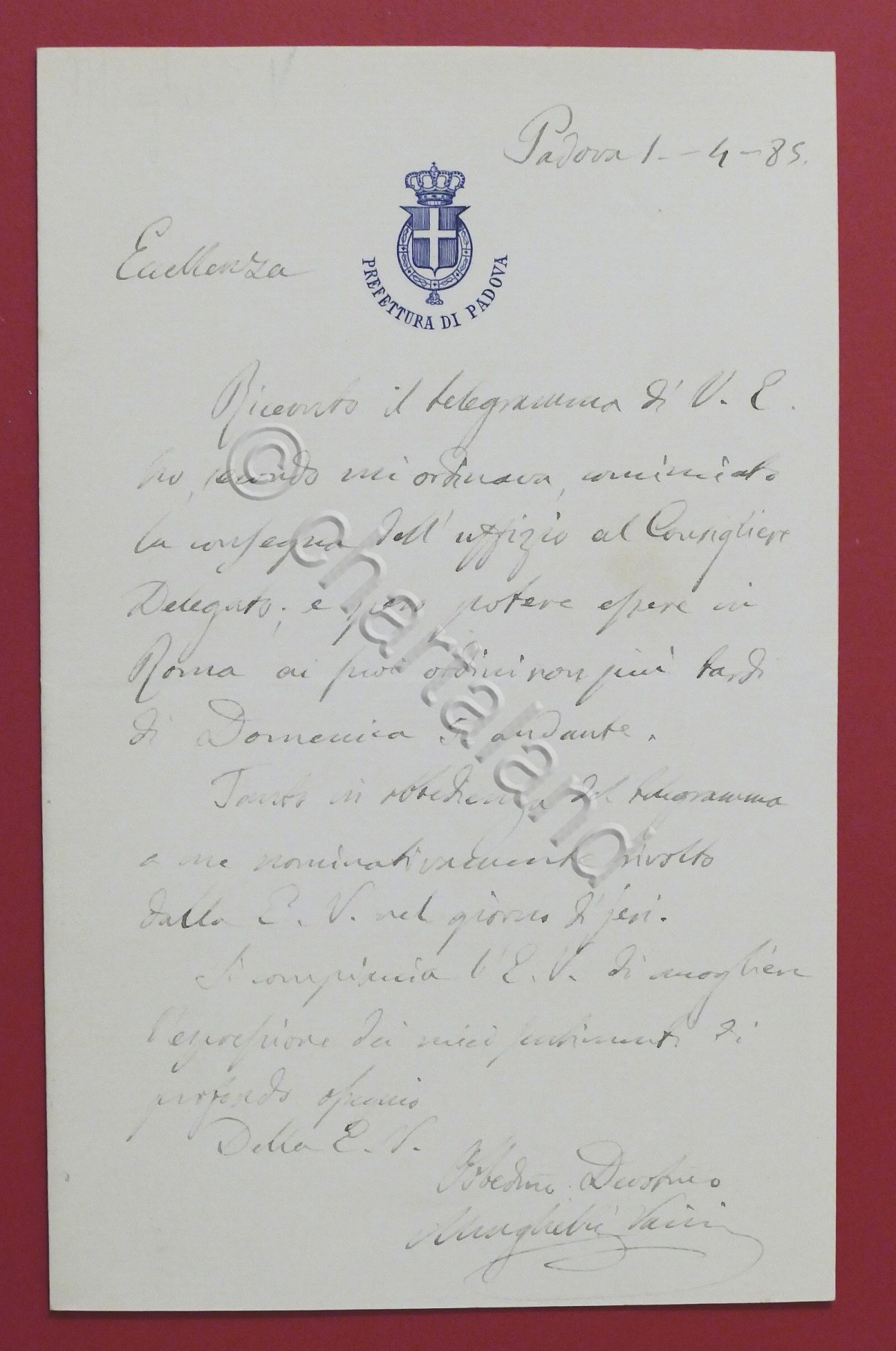 Lettera manoscritta con autografo del prefetto Giovanni Minghelli Vaini - …