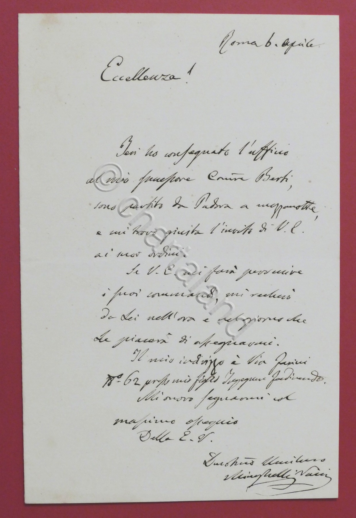 Lettera manoscritta con autografo di Giovanni Minghelli Vaini - 1880 …