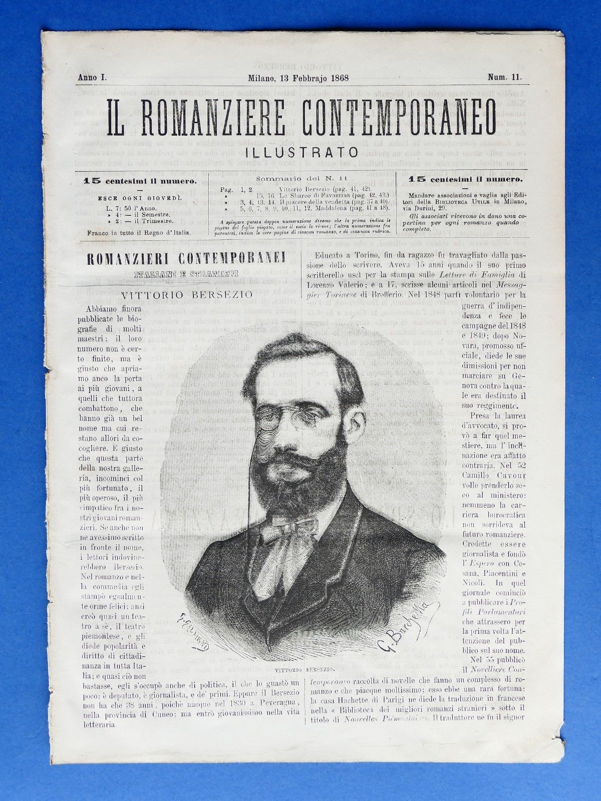 Letteratura Il romanziere contemporaneo illustrato Anno I N° 11 1868 …