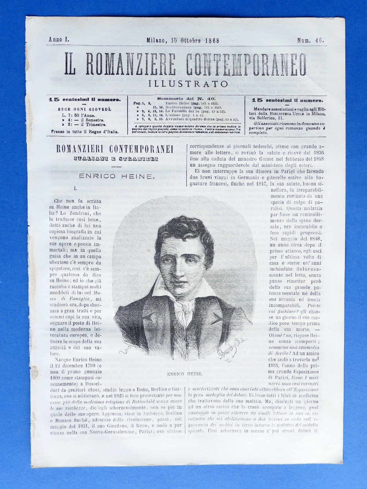 Letteratura Il romanziere contemporaneo illustrato Anno I N° 46 - …