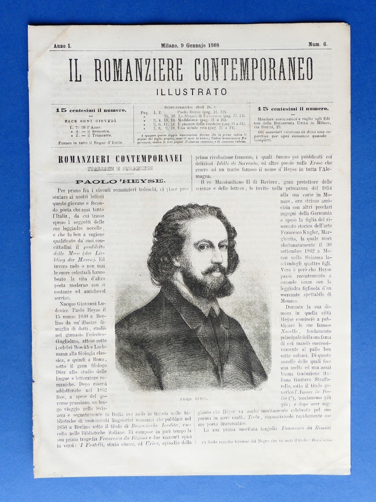 Letteratura Il romanziere contemporaneo illustrato Anno I N° 6 1868 …