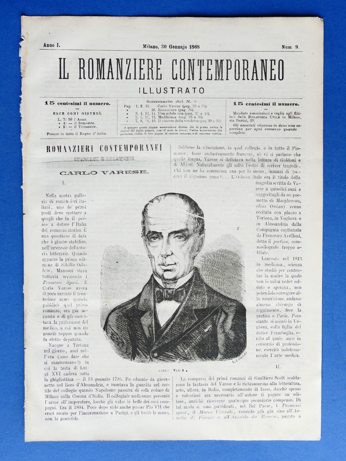 Letteratura Il romanziere contemporaneo illustrato Anno I N° 9 1868 …