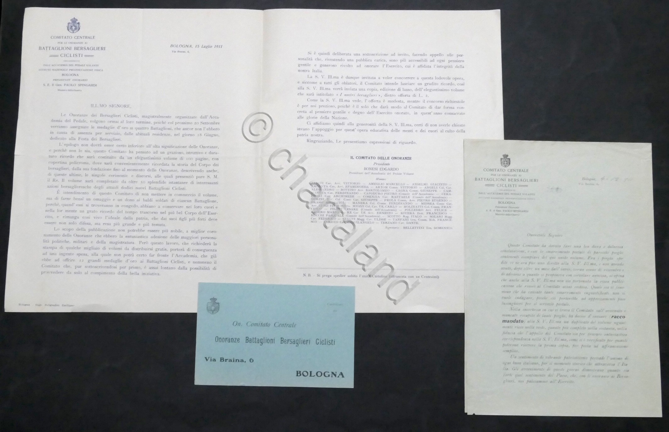 Lettere Comitato per Onoranze ai Battaglioni Bersaglieri Ciclisti - Bologna …