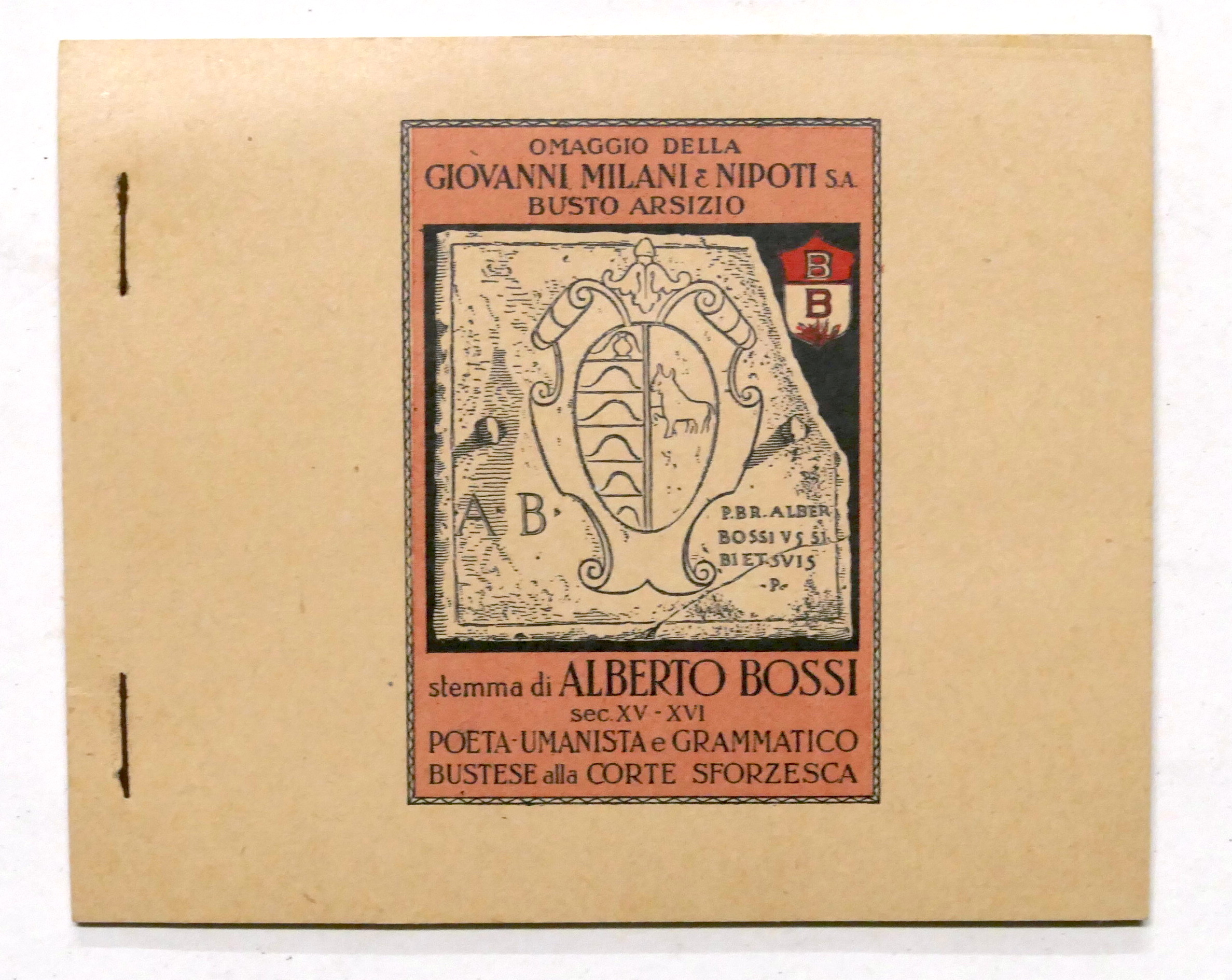 Libretto Chiudilettera stemma Alberto Bossi poeta Omaggio ditta Milani anni …