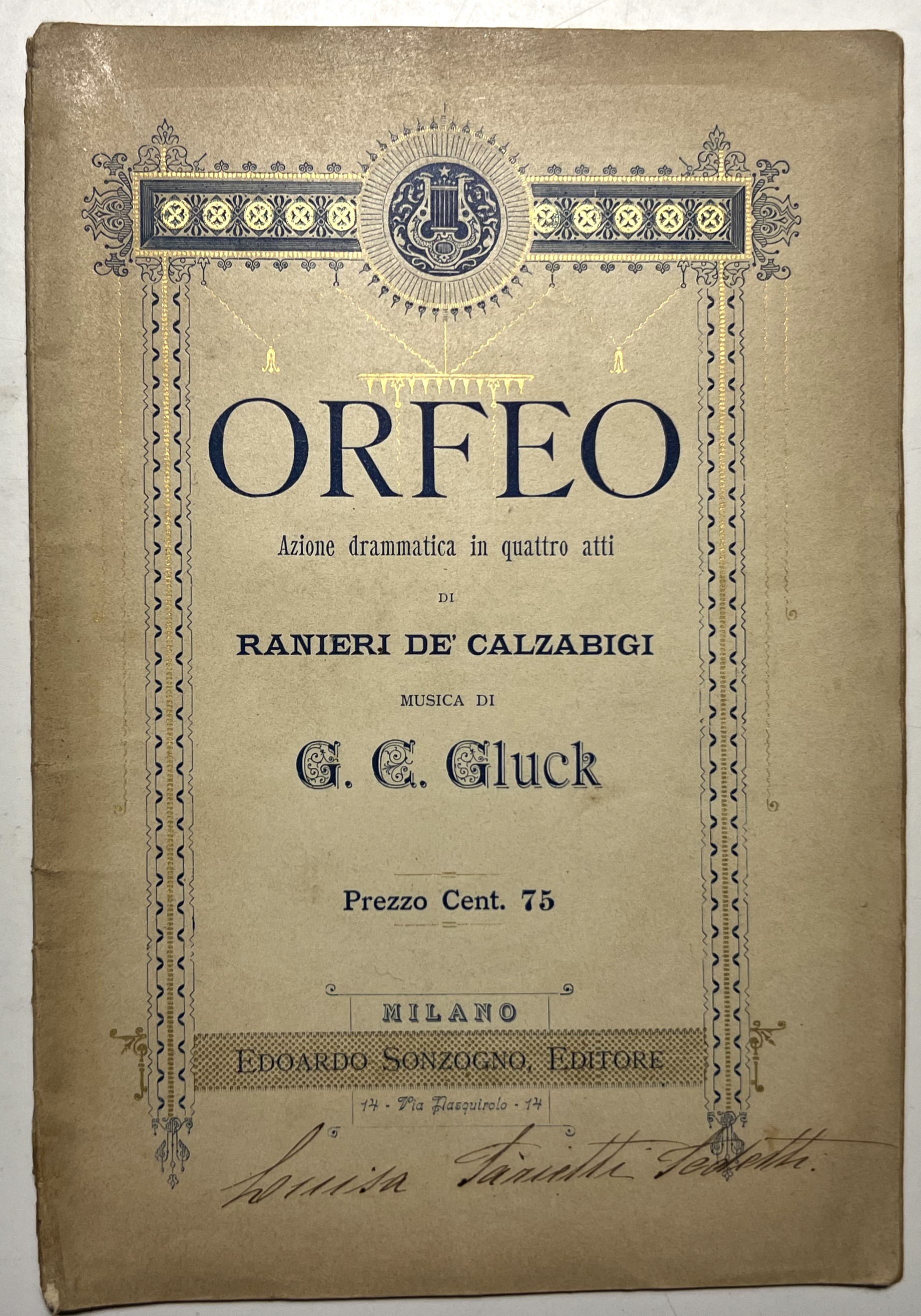 Libretto Opera - Orfeo di R. Dè Calzabigi, Musica di …