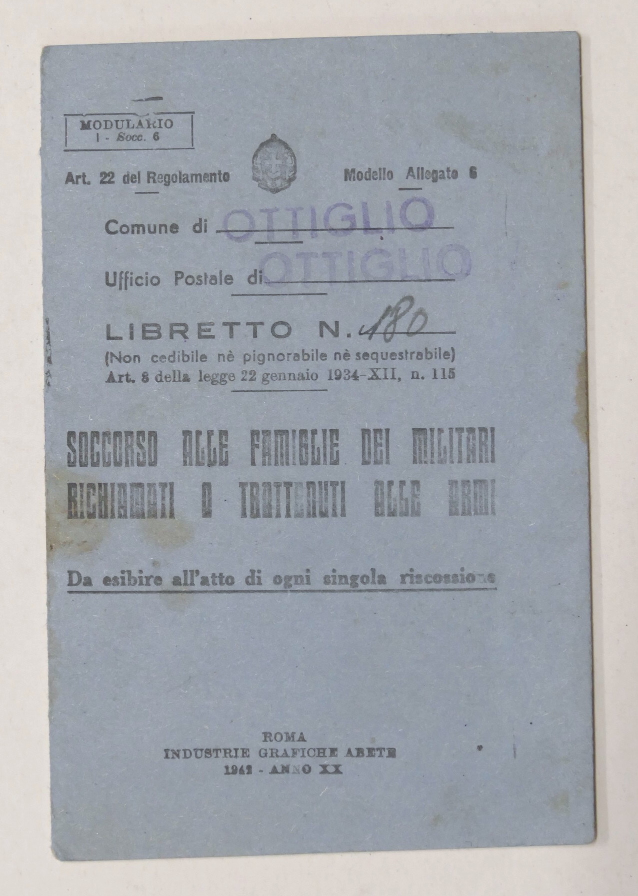 Libretto Soccorso a Famiglie dei Militari Richiamati alle Armi - …